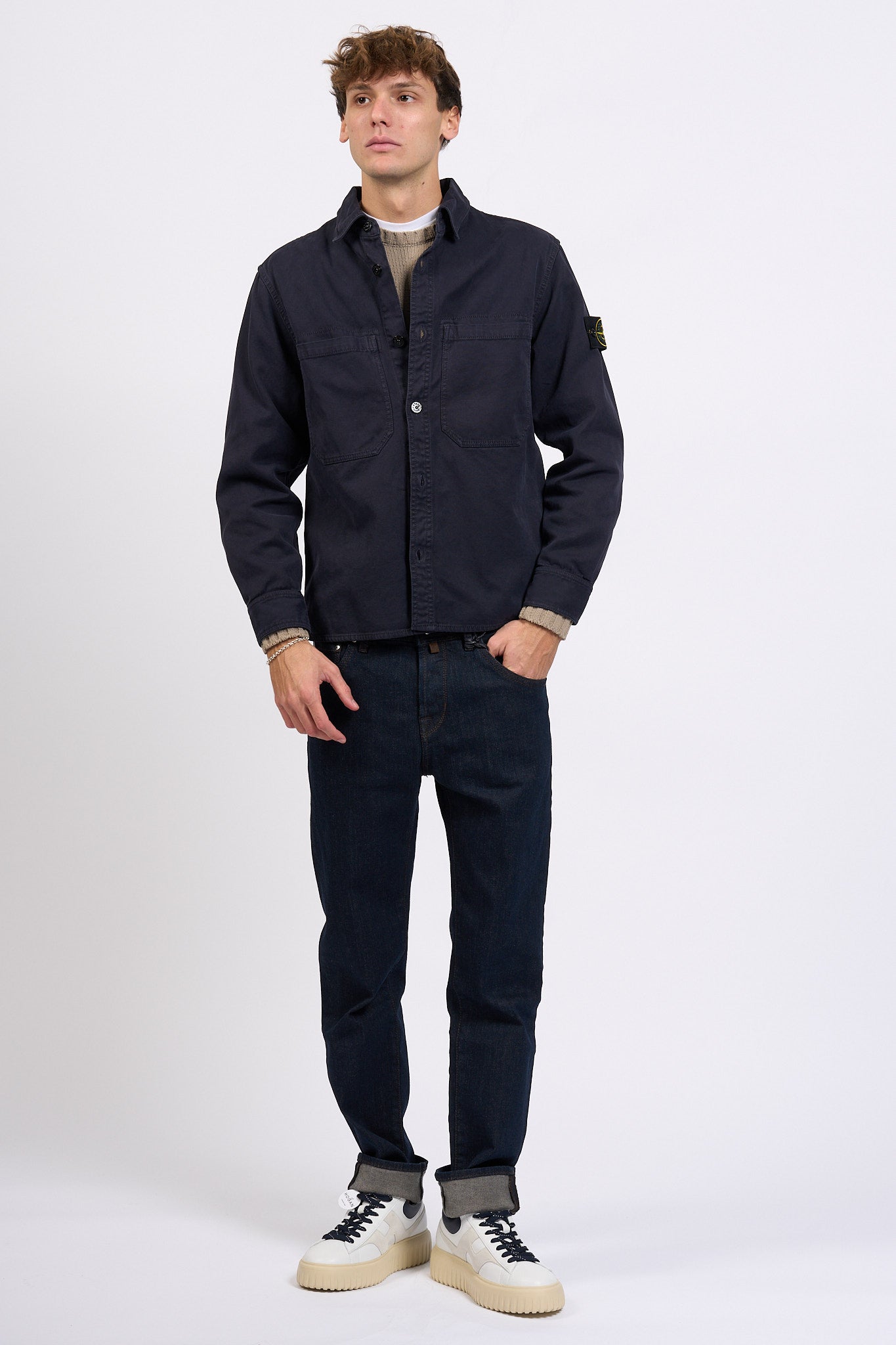 Stone Island Overshirt Panama Cotton Blu Uomo-2