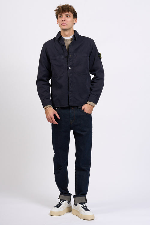 Stone Island Overshirt Panama Cotton Blu Uomo-2