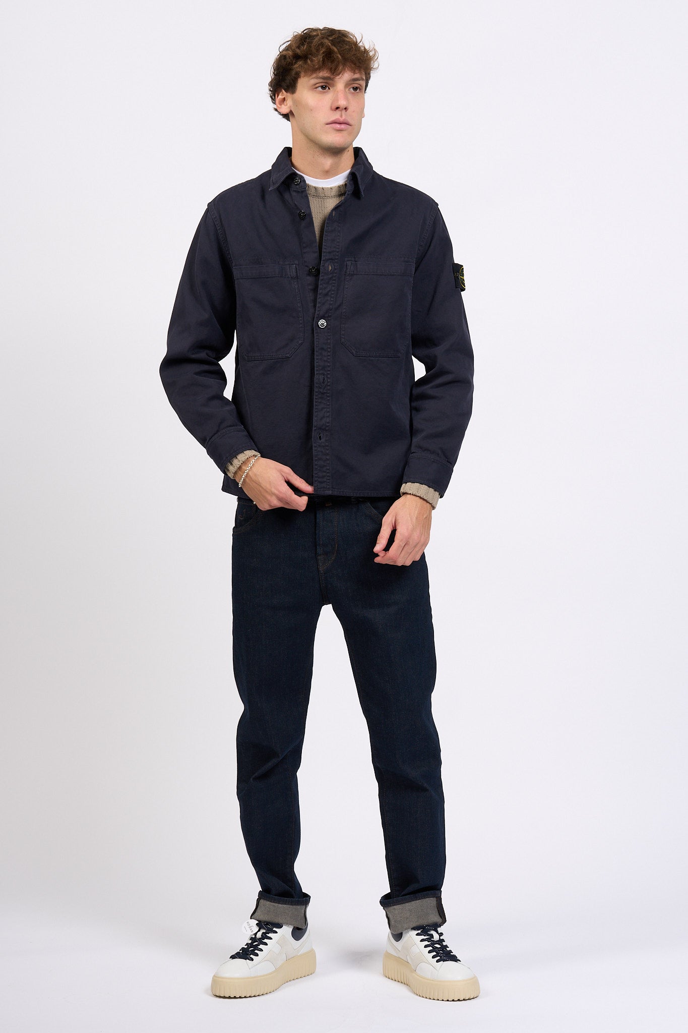 Stone Island Overshirt Panama Cotton Blu Uomo-7