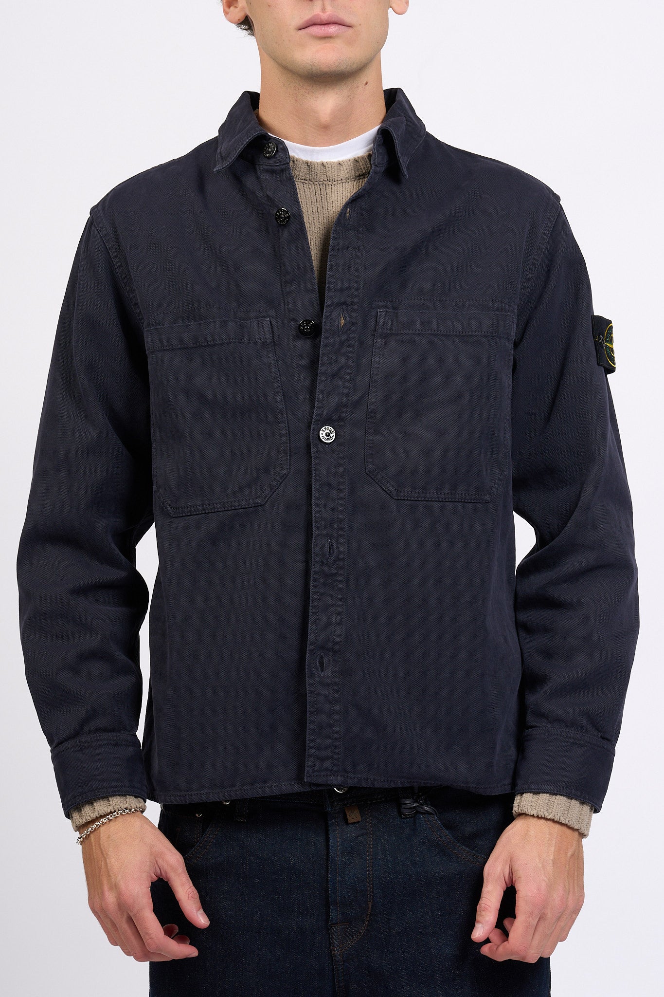 Stone Island Overshirt Panama Cotton Blu Uomo-3