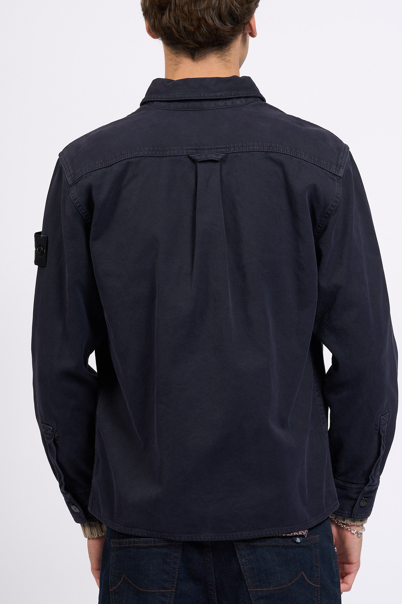 Stone Island Overshirt Panama Cotton Blu Uomo-4