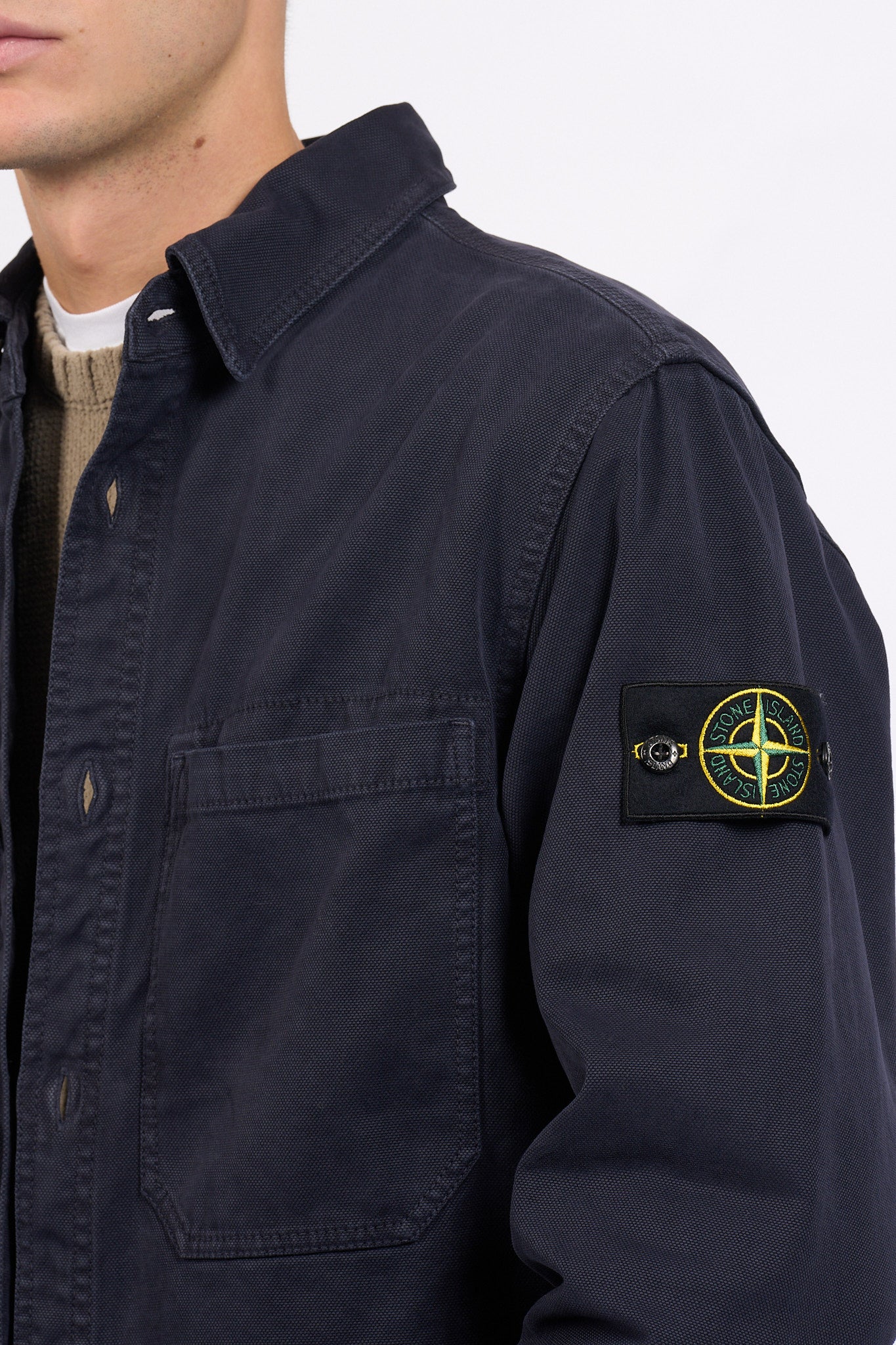 Stone Island Overshirt Panama Cotton Blu Uomo-5