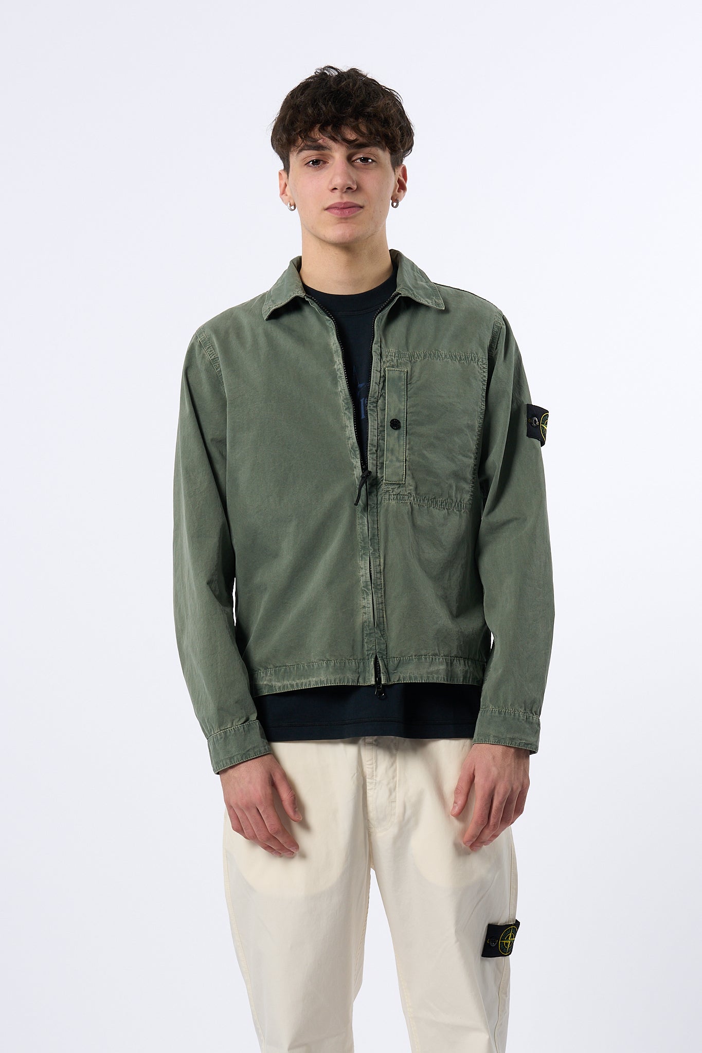 Stone Island Overshirt Zip Muschio Uomo-4