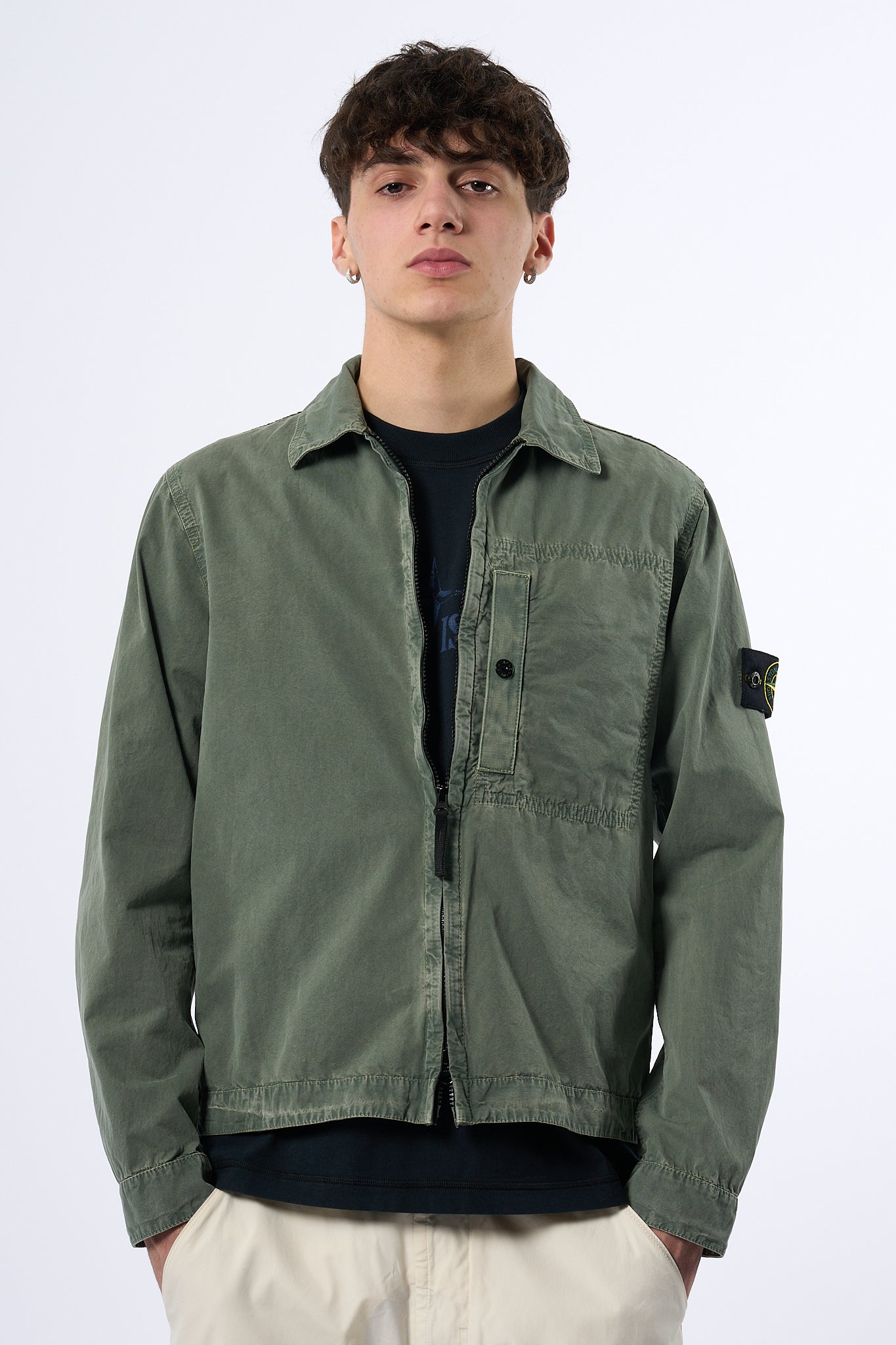 Stone Island Overshirt Zip Muschio Uomo-1