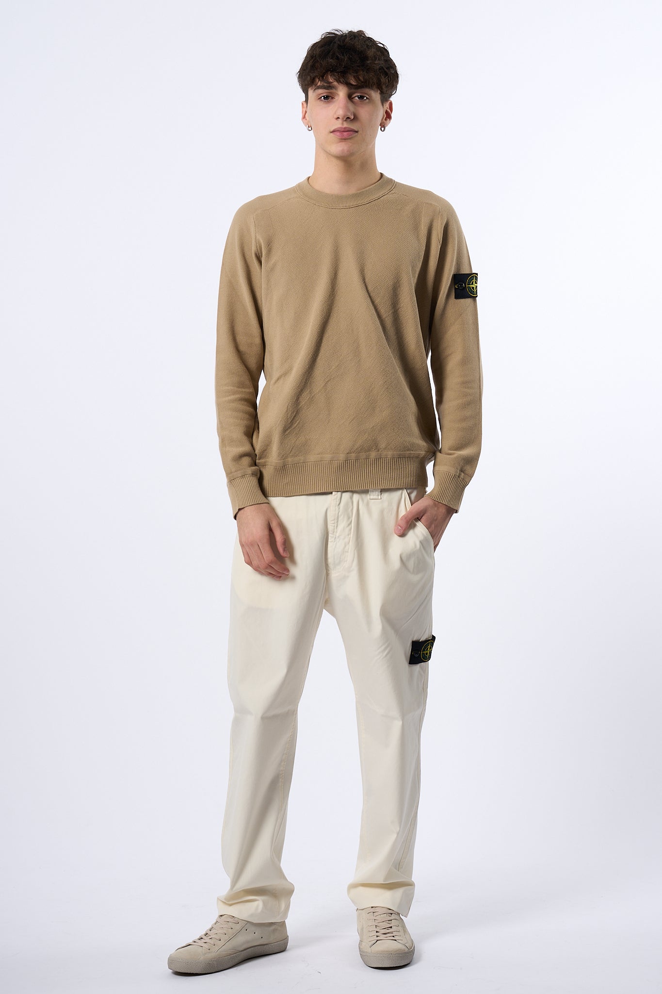 Stone Island Pantalone Chino Avorio Uomo-3