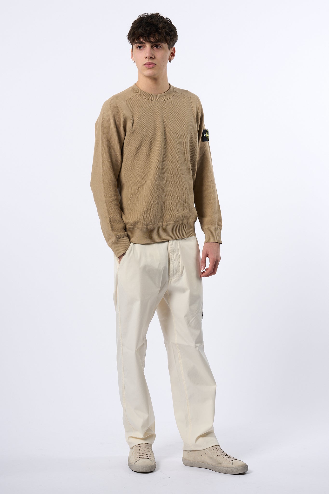 Stone Island Pantalone Chino Avorio Uomo-7