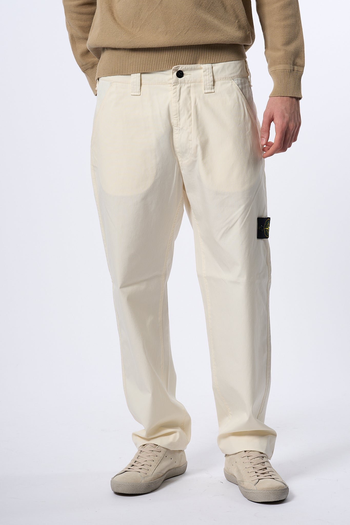 Stone Island Pantalone Chino Avorio Uomo-4