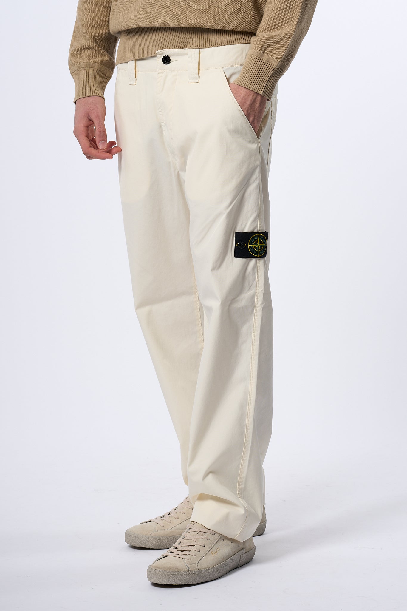 Stone Island Pantalone Chino Avorio Uomo-5