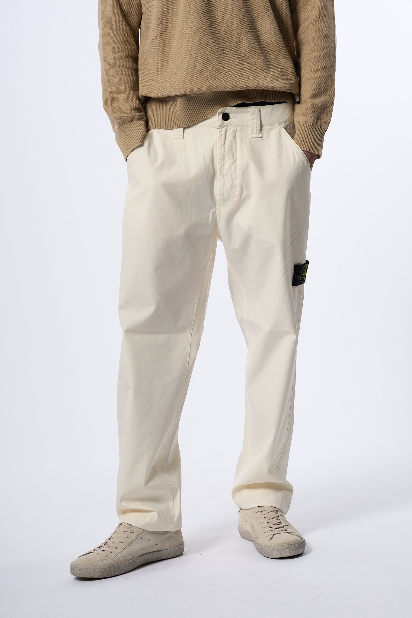 Stone Island Pantalone Chino Avorio Uomo-1