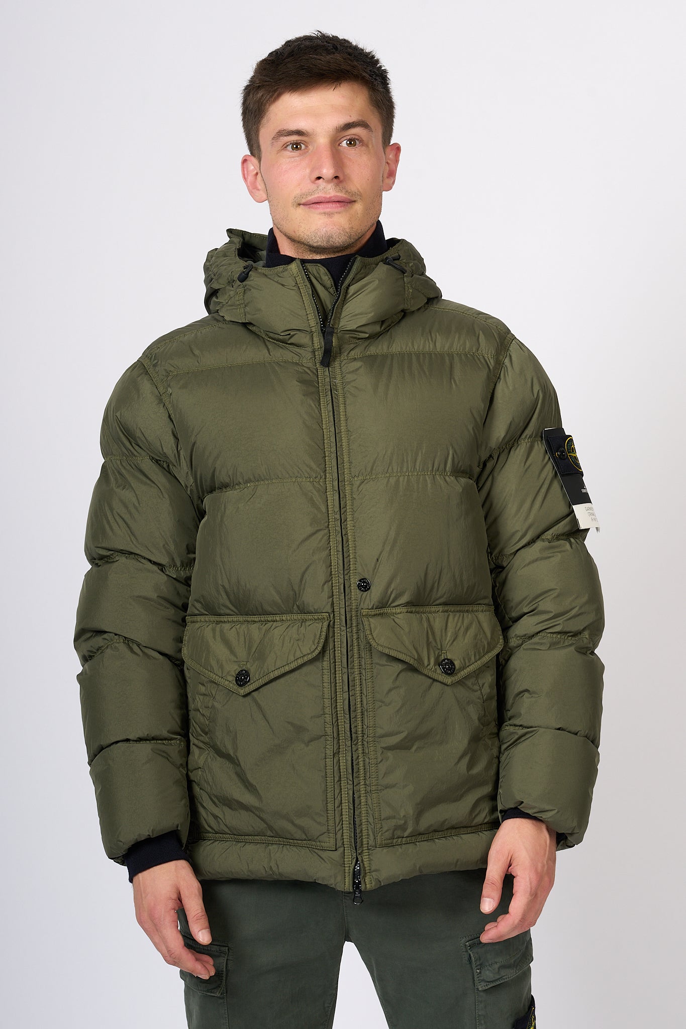 Stone Island Piumino Crinkle Muschio Uomo-3