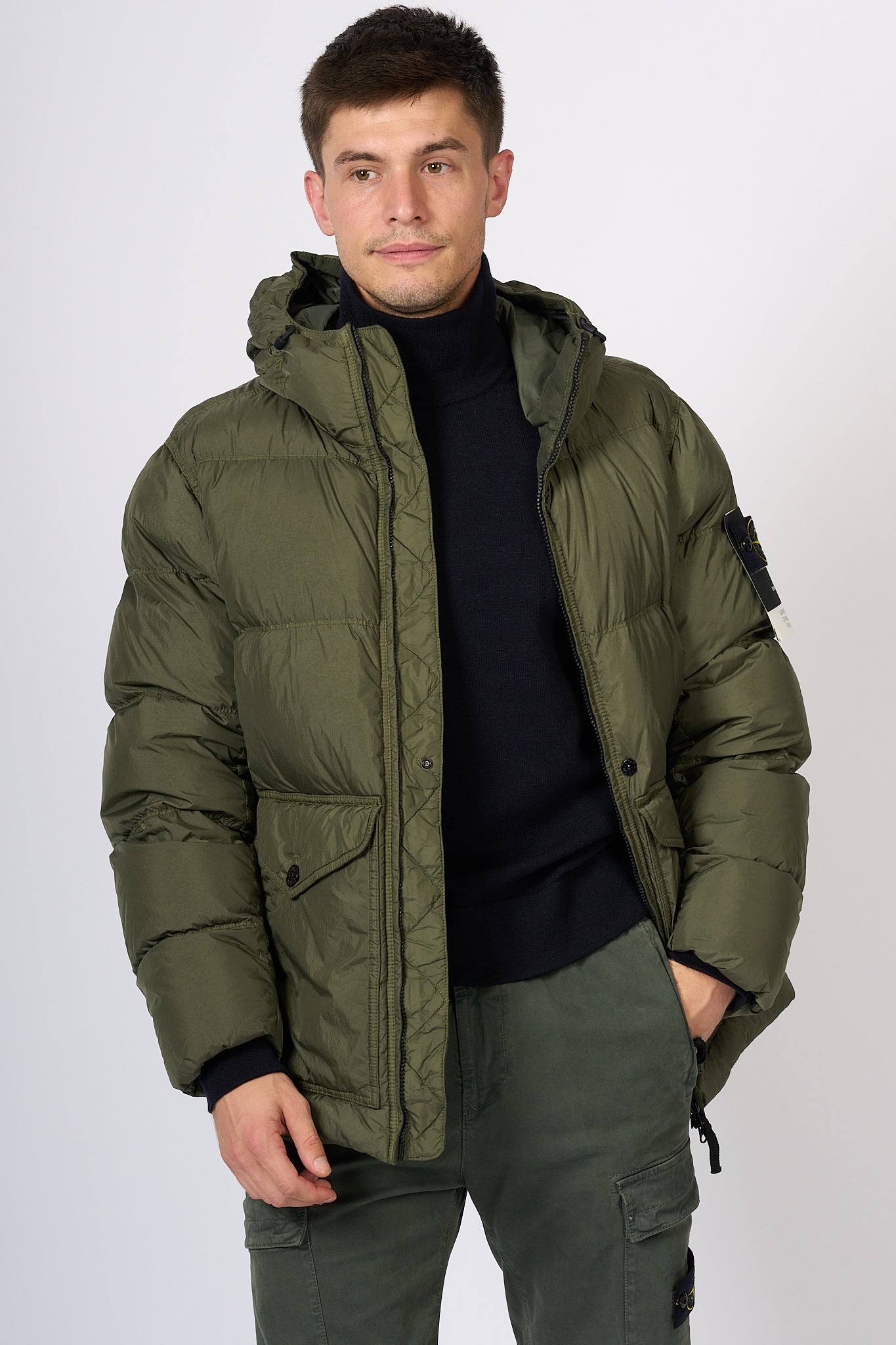 Stone Island Piumino Crinkle Muschio Uomo-5