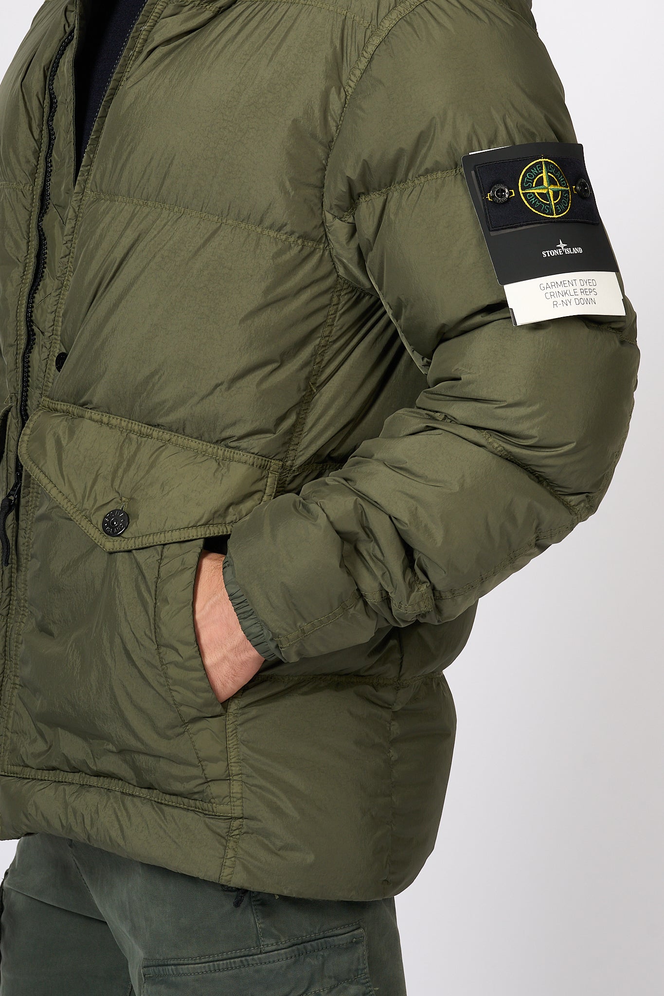 Stone Island Piumino Crinkle Muschio Uomo-8