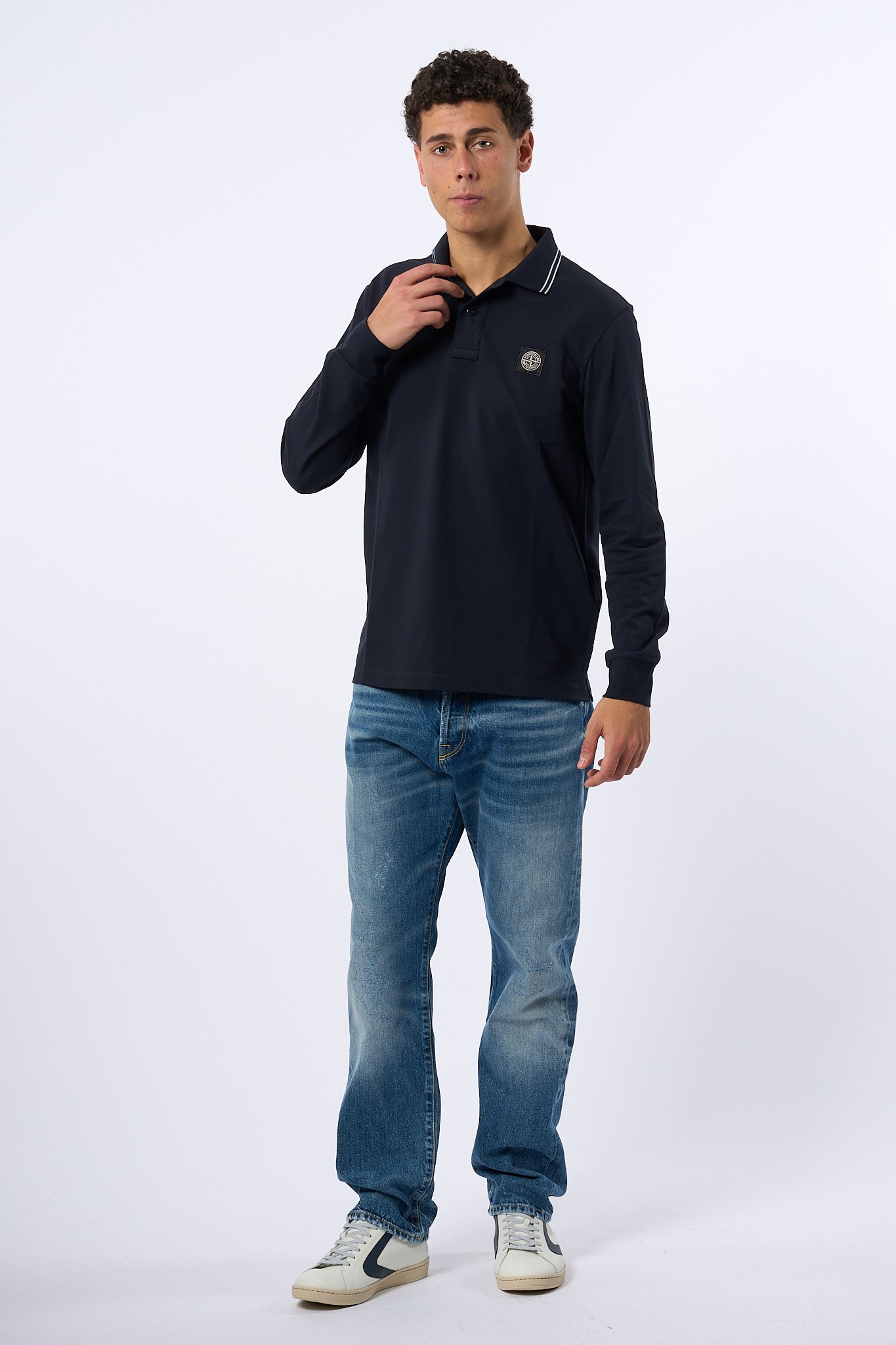 Stone Island Polo Manica Lunga Blu Uomo-3