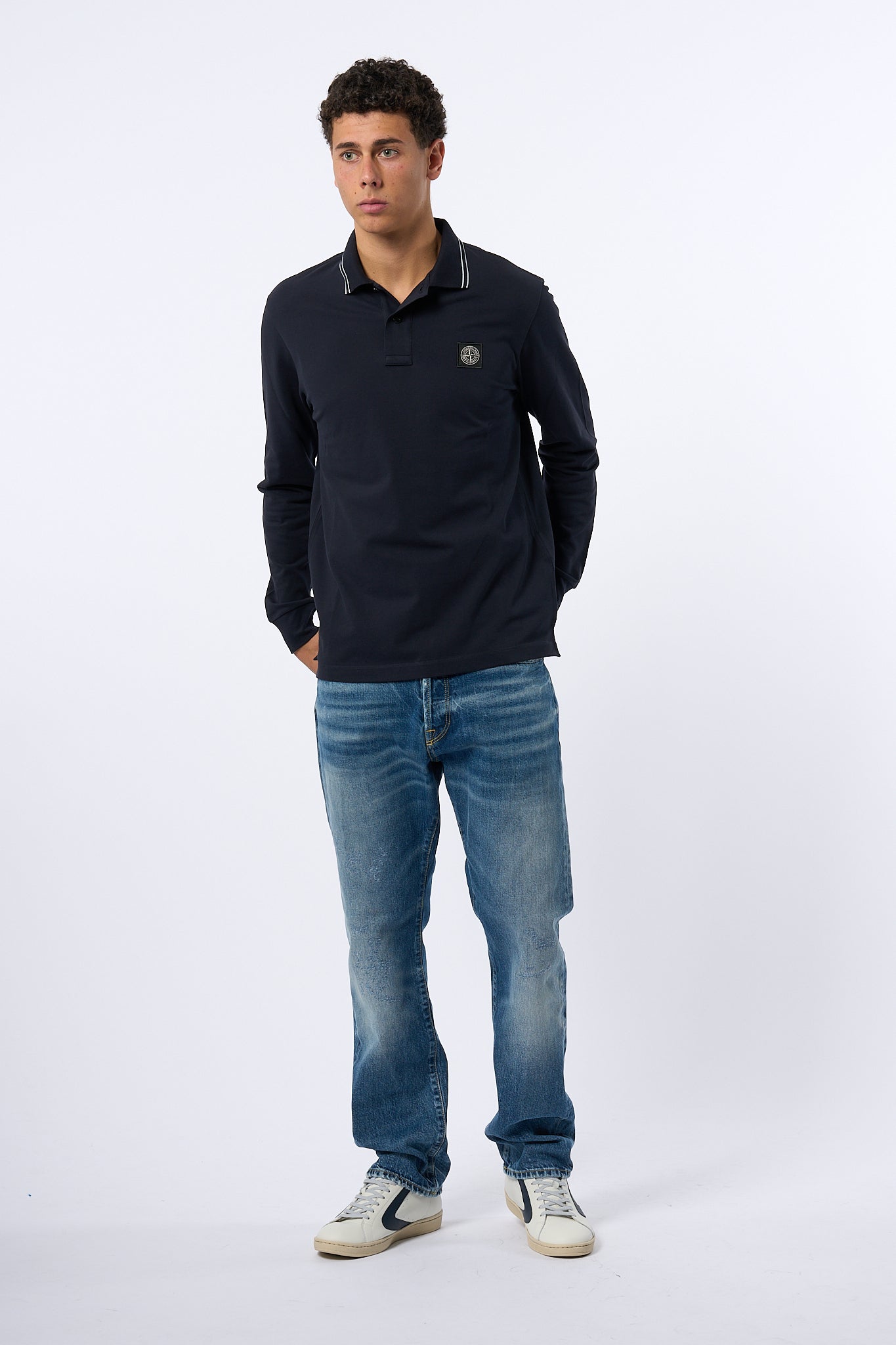 Stone Island Polo Manica Lunga Blu Uomo-8