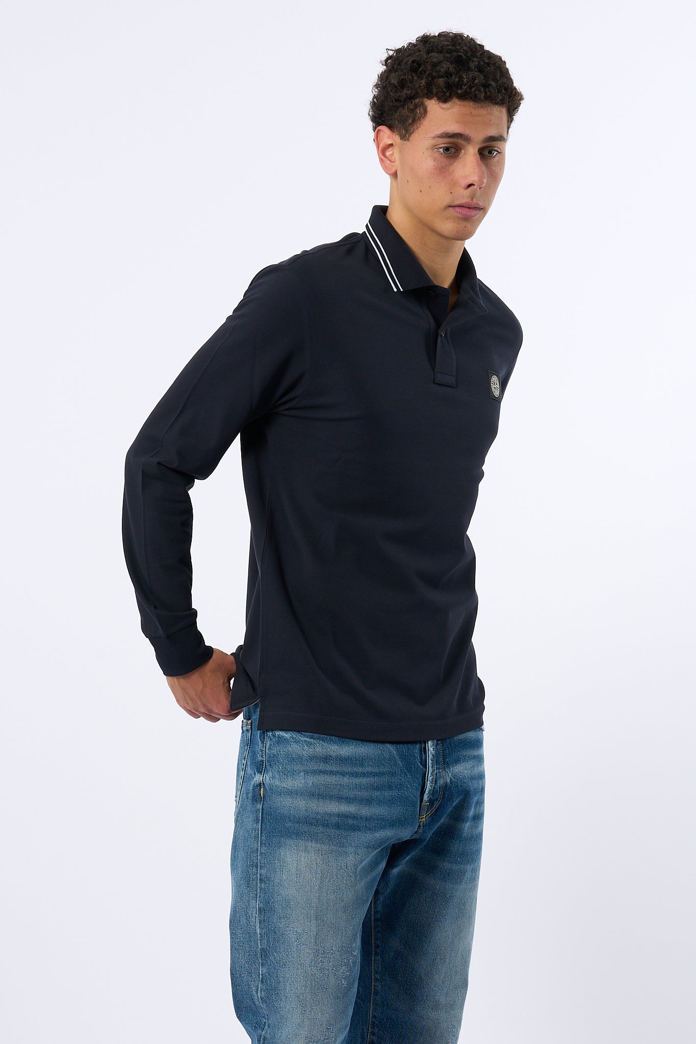 Stone Island Polo Manica Lunga Blu Uomo-4