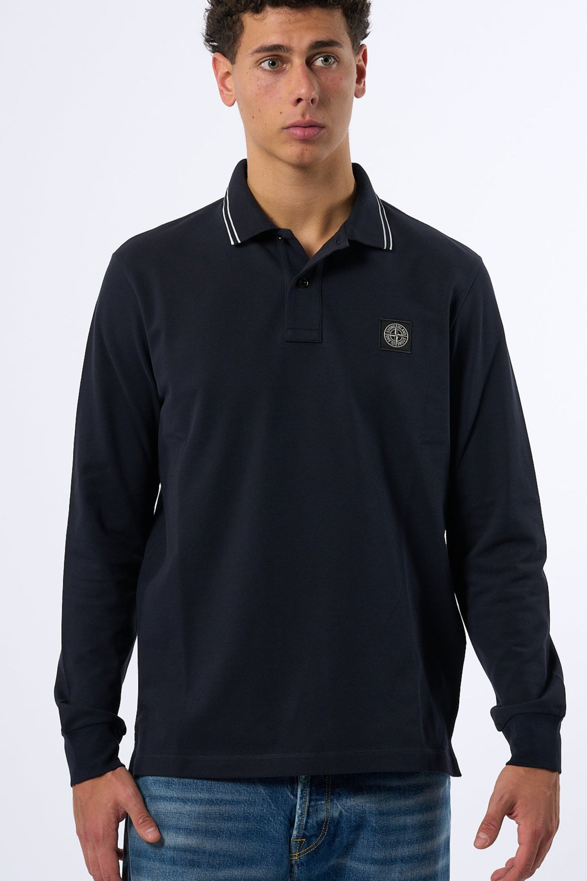 Stone Island Polo Manica Lunga Blu Uomo-2