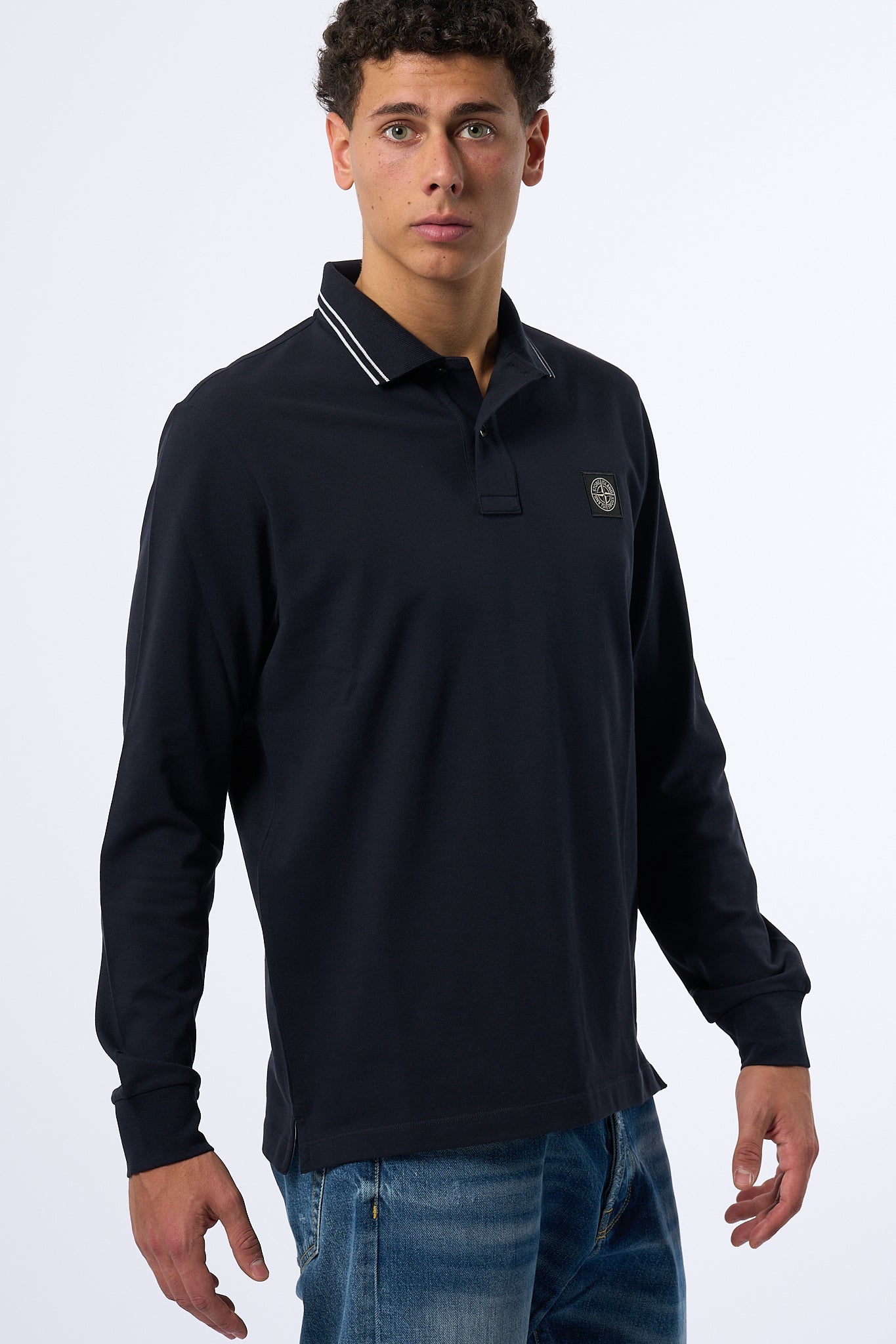 Stone Island Polo Manica Lunga Blu Uomo-5