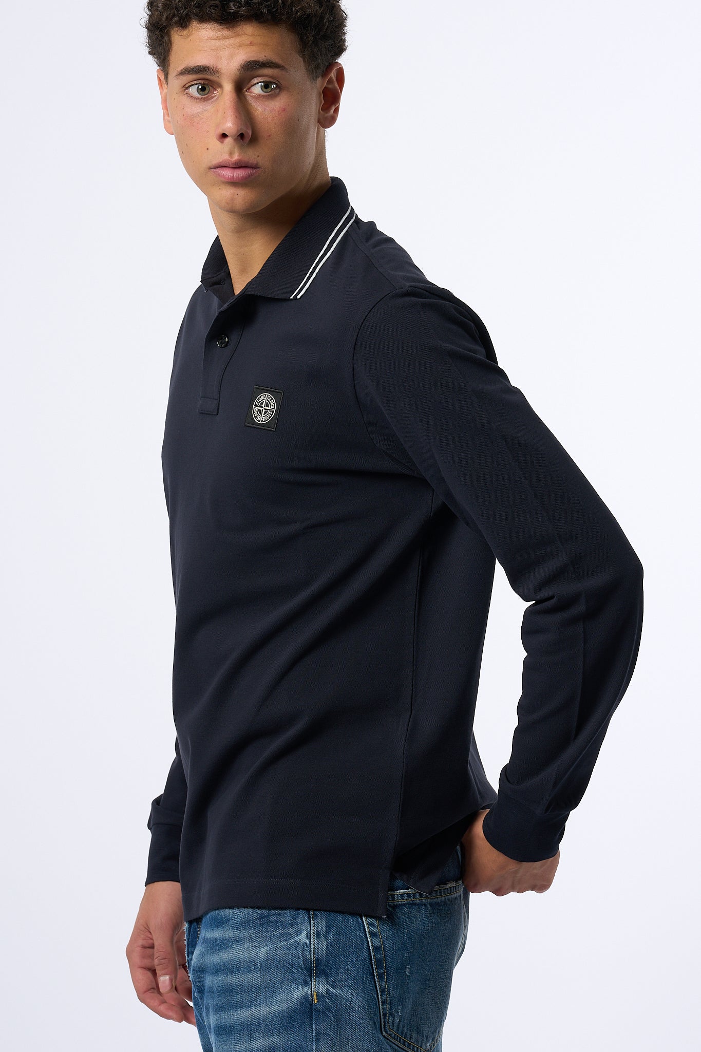 Stone Island Polo Manica Lunga Blu Uomo-6