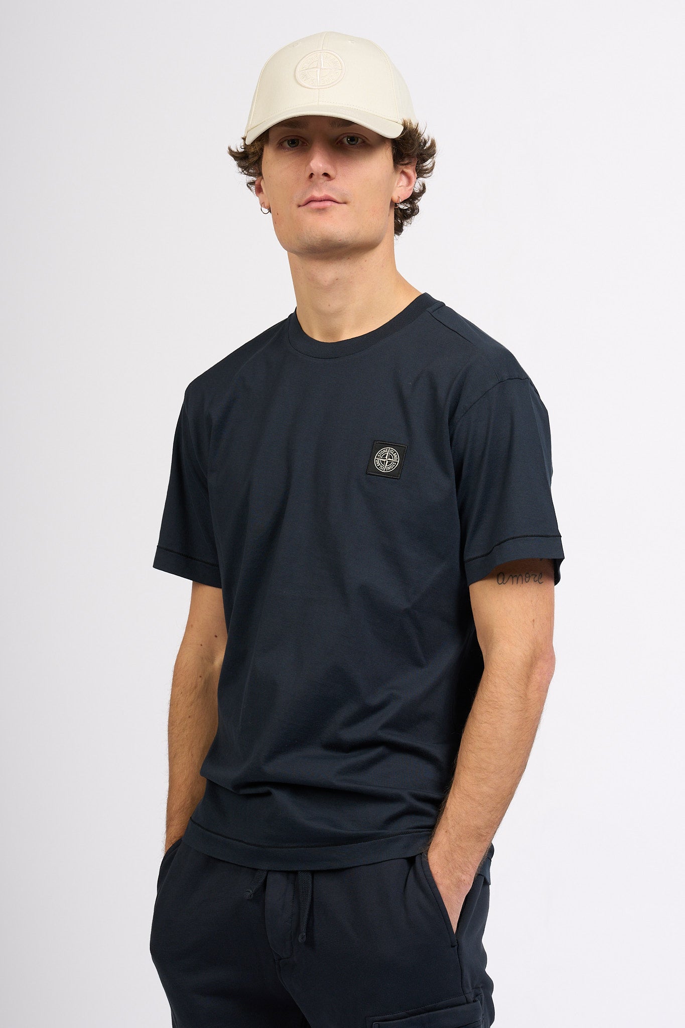 Stone Island T-shirt Logo Patch Blu Uomo-4