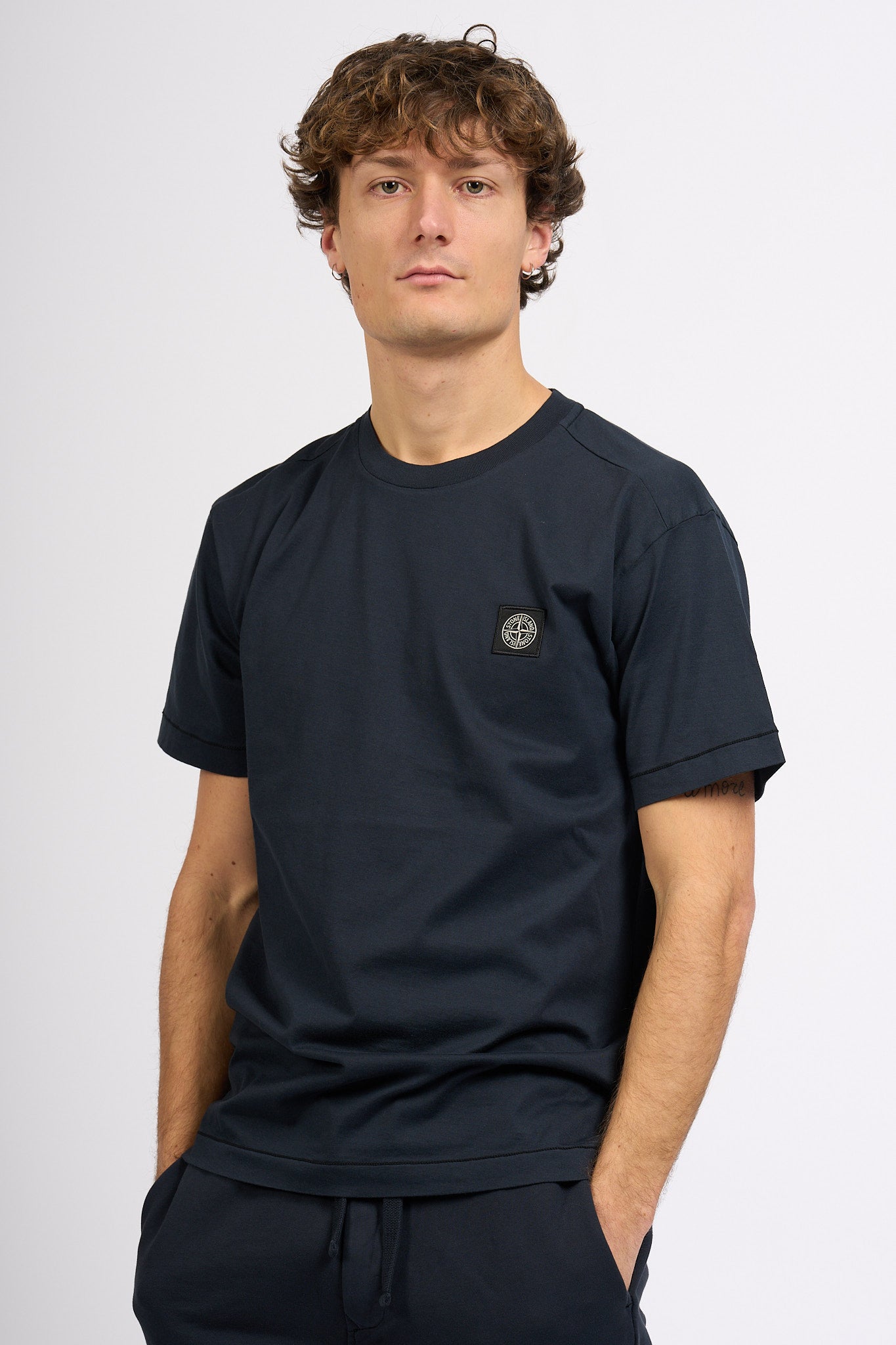 Stone Island T-shirt Logo Patch Blu Uomo-1