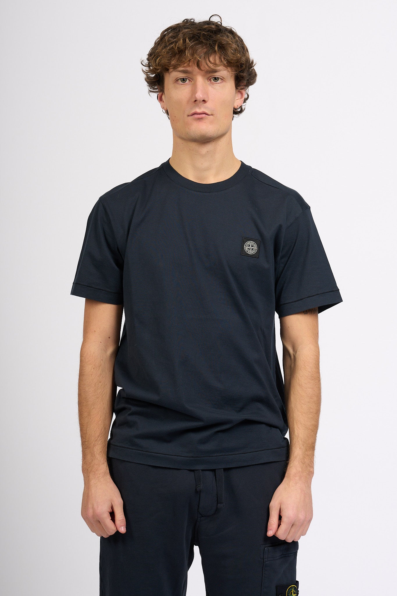 Stone Island T-shirt Logo Patch Blu Uomo-5