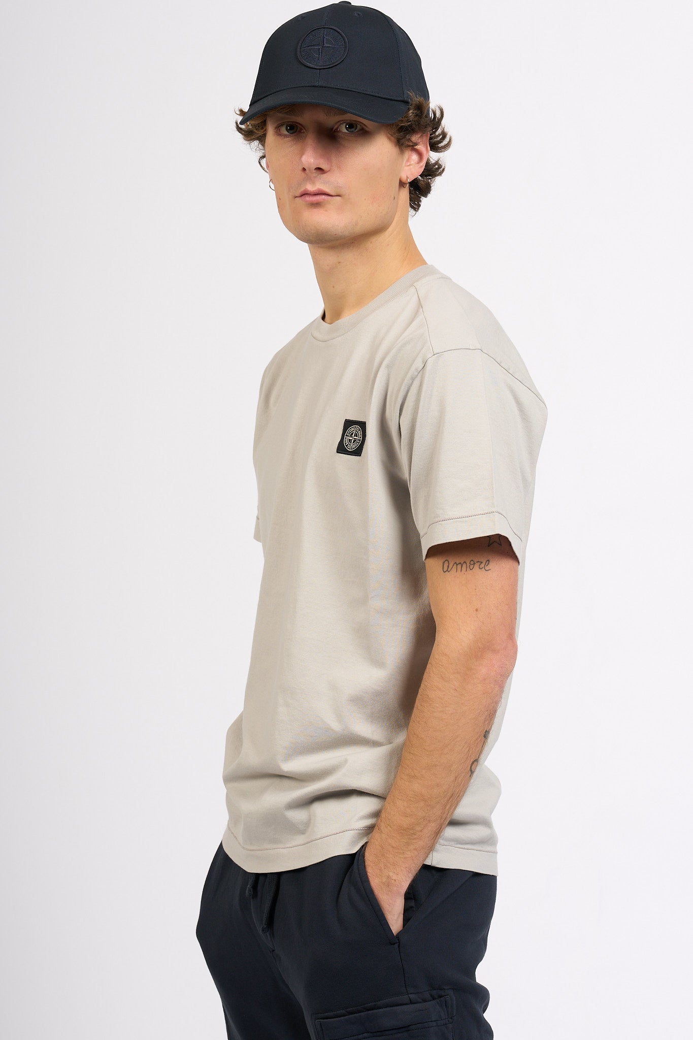 Stone Island T-shirt Logo Patch Mastice Uomo-3