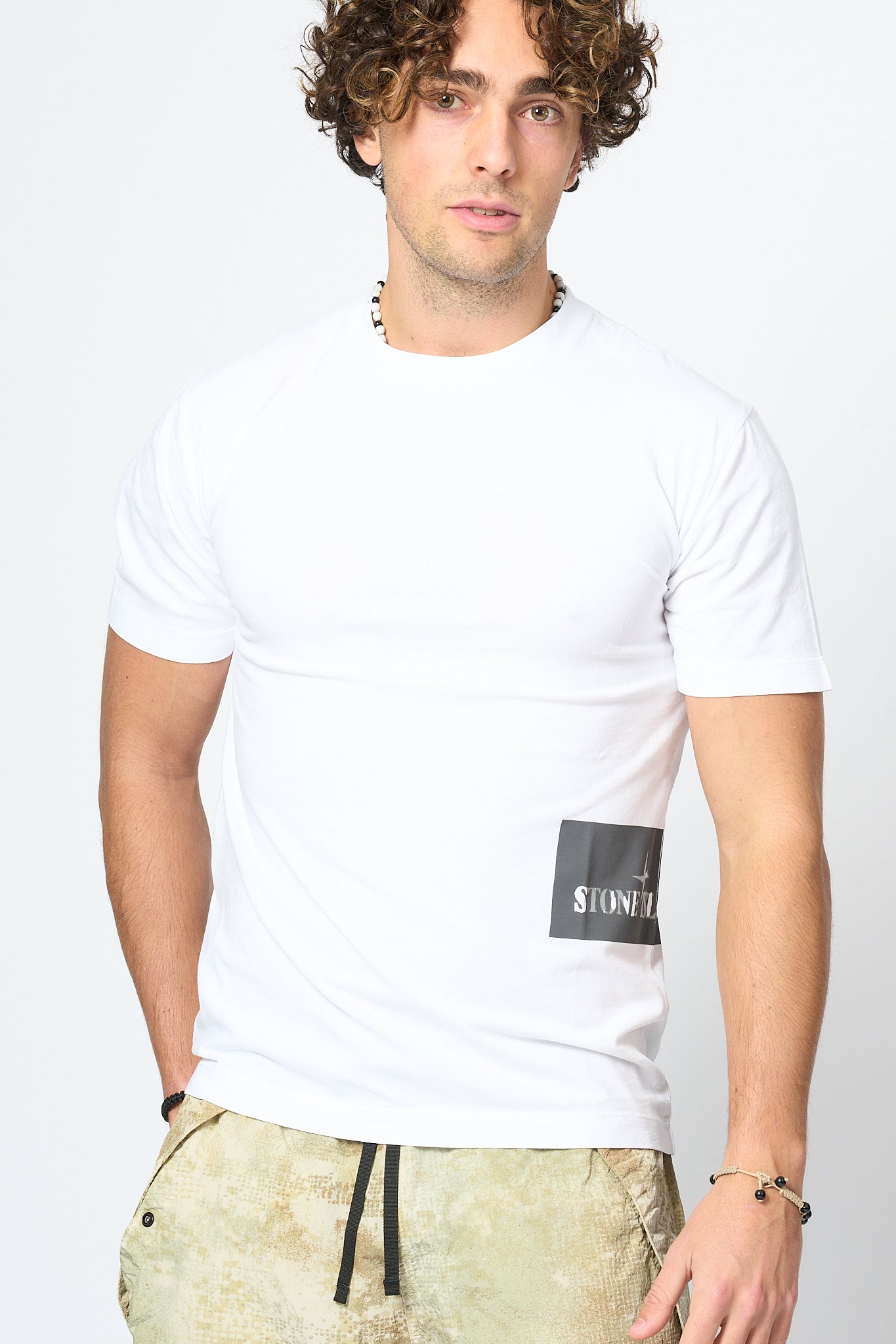 Stone Island T-shirt Stampa Laterale Bianco Uomo-4