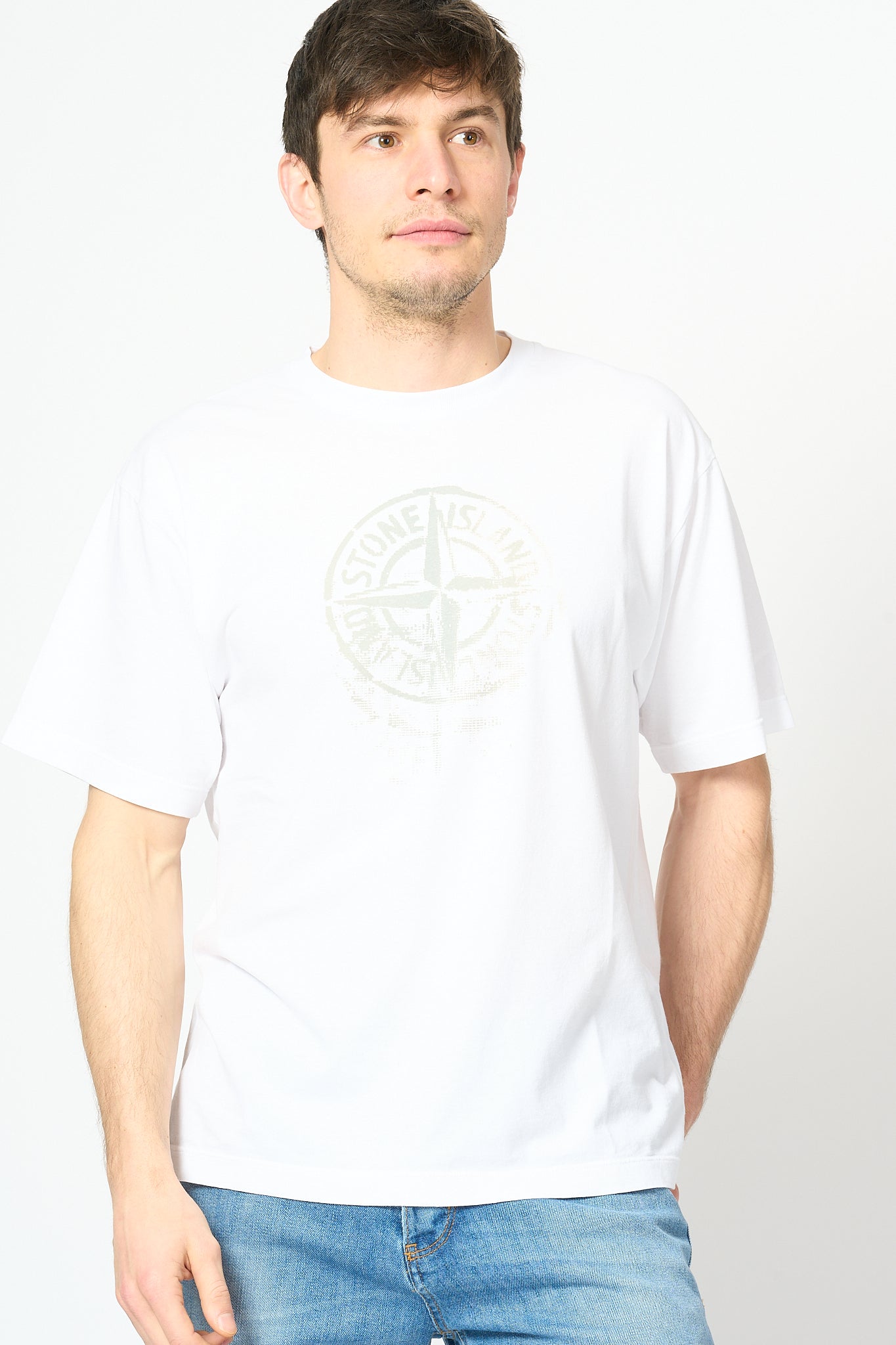 Stone Island T-shirt Stampa Reflective One Bianco Uomo-3