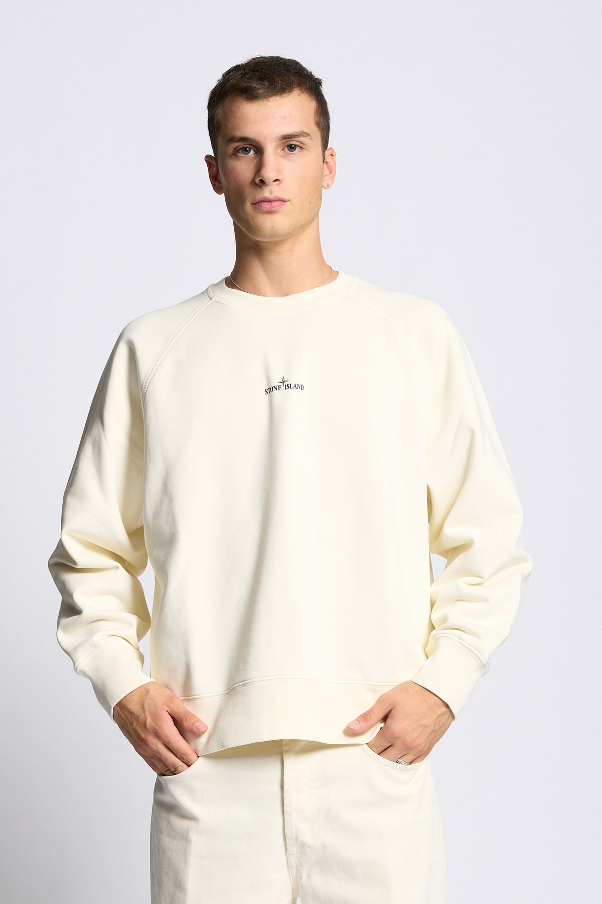 Stone island Felpa Girocollo Stampa Bianco Uomo-1