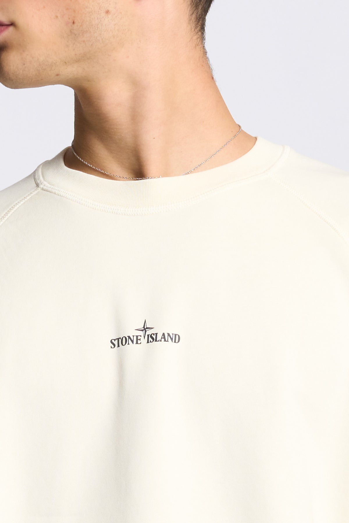 Stone island Felpa Girocollo Stampa Bianco Uomo-3