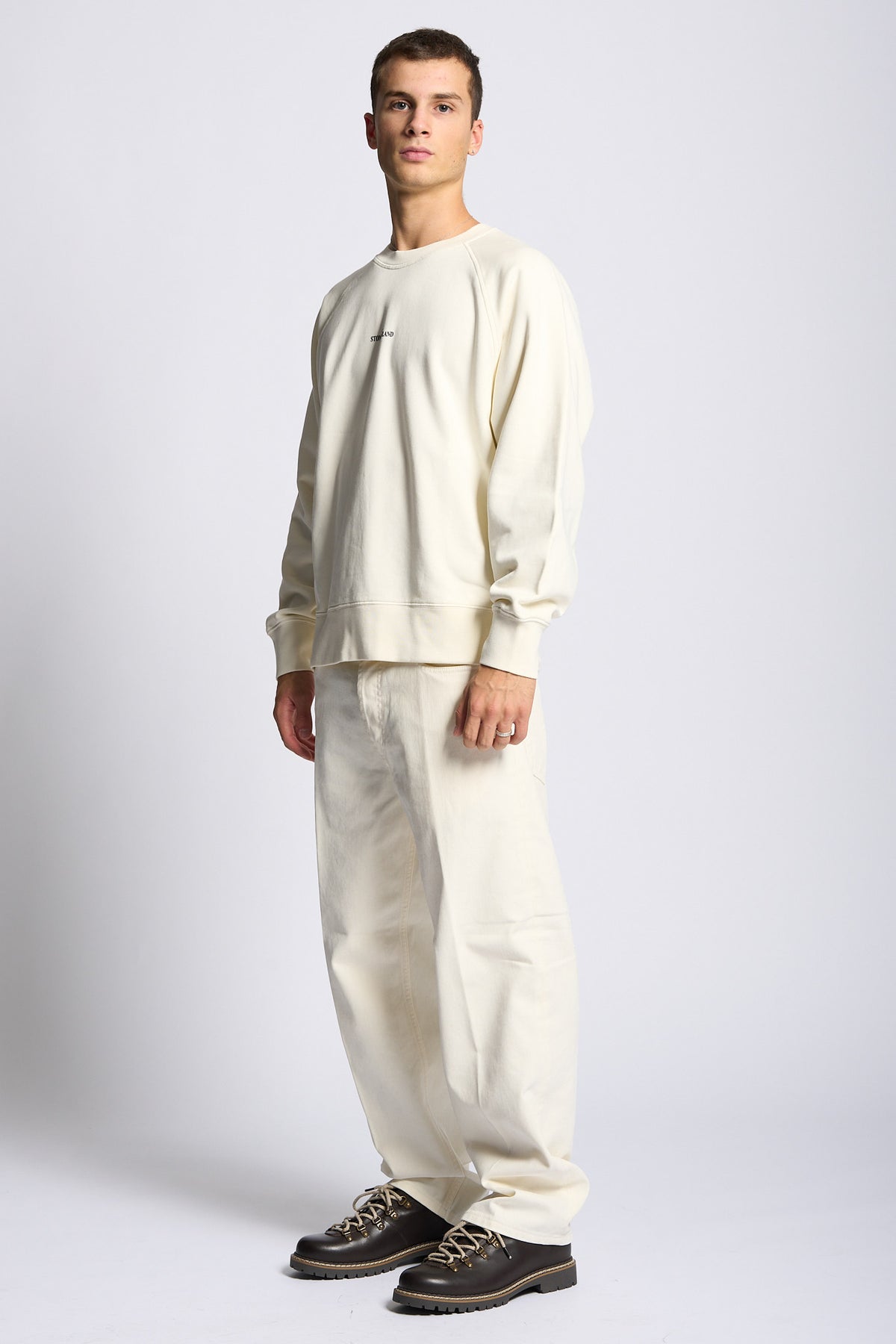 Stone island Felpa Girocollo Stampa Bianco Uomo-4