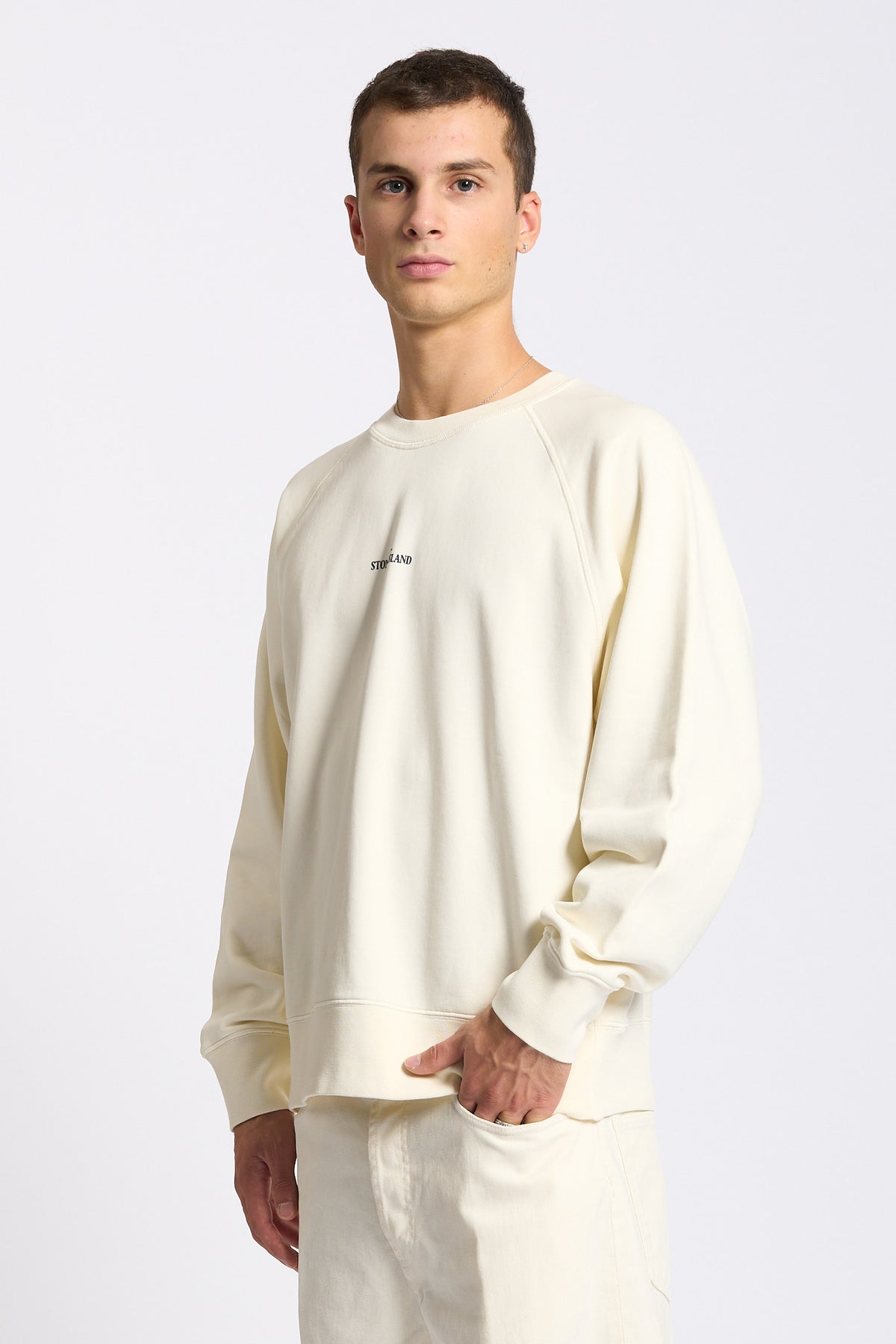 Stone island Felpa Girocollo Stampa Bianco Uomo-5