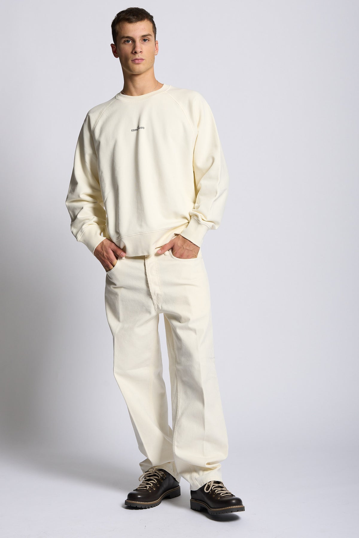 Stone island Felpa Girocollo Stampa Bianco Uomo-6