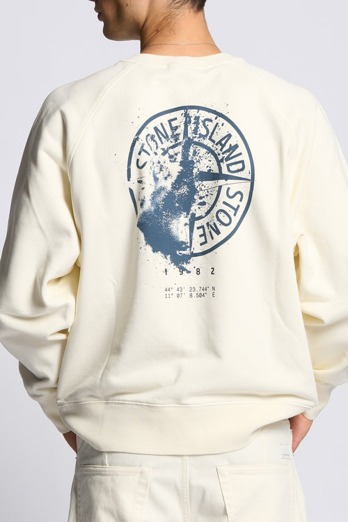 Stone island Felpa Girocollo Stampa Bianco Uomo-2