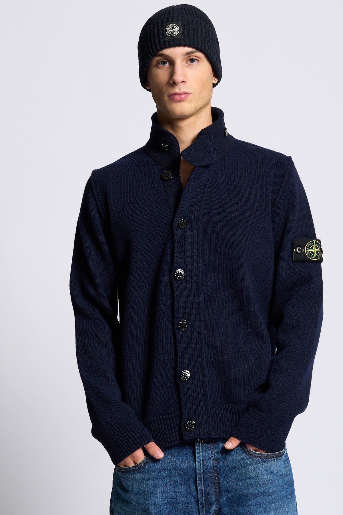 Stone island Cardigan Full Zip Blu Uomo-1