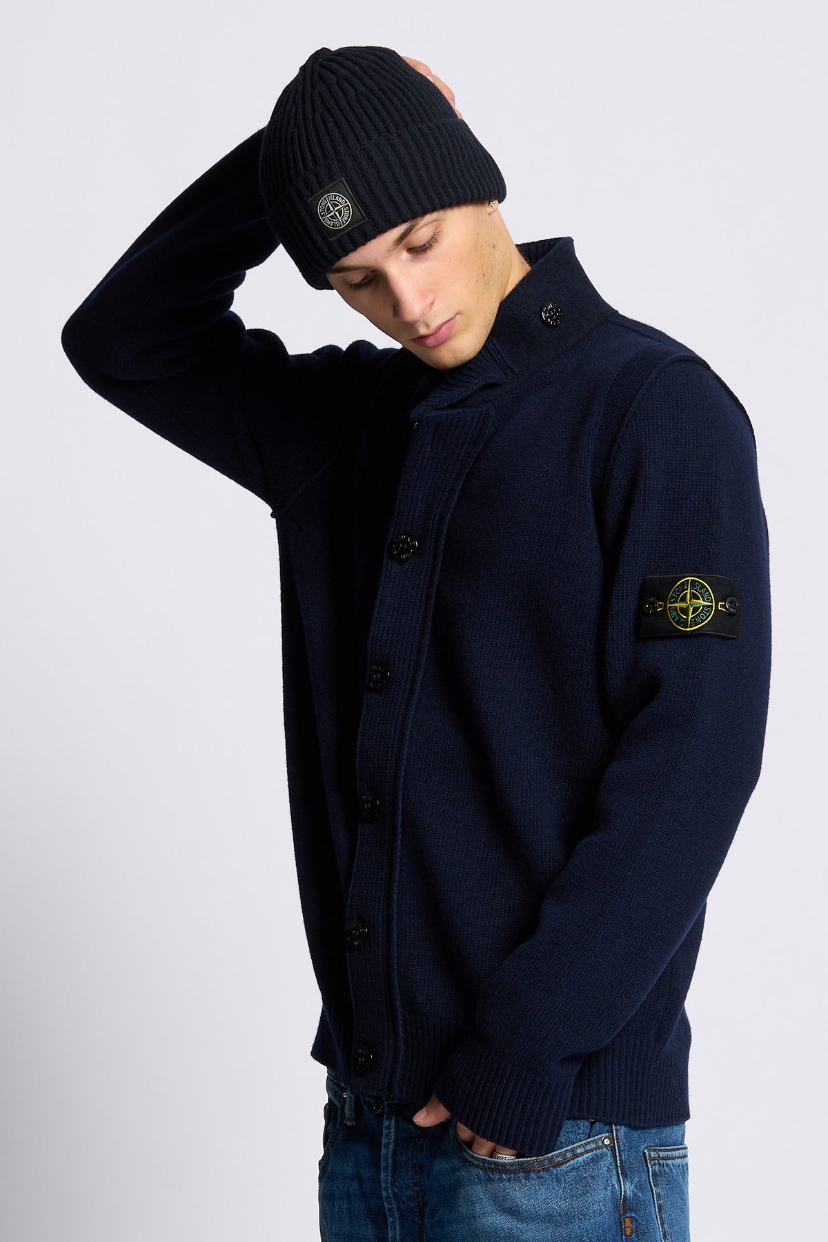 Stone island Cardigan Full Zip Blu Uomo-3