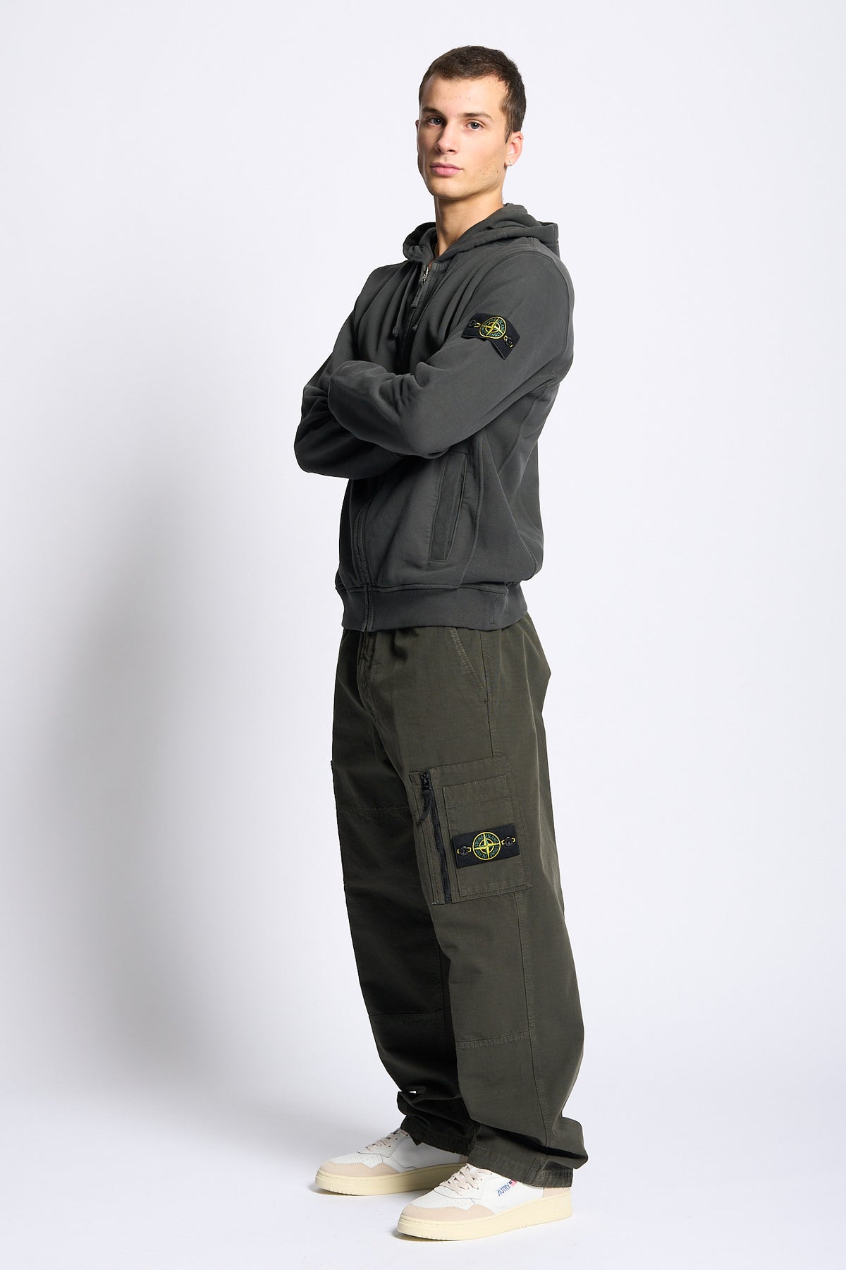 Stone island Felpa Full Zip Cappuccio Carbone Uomo-2