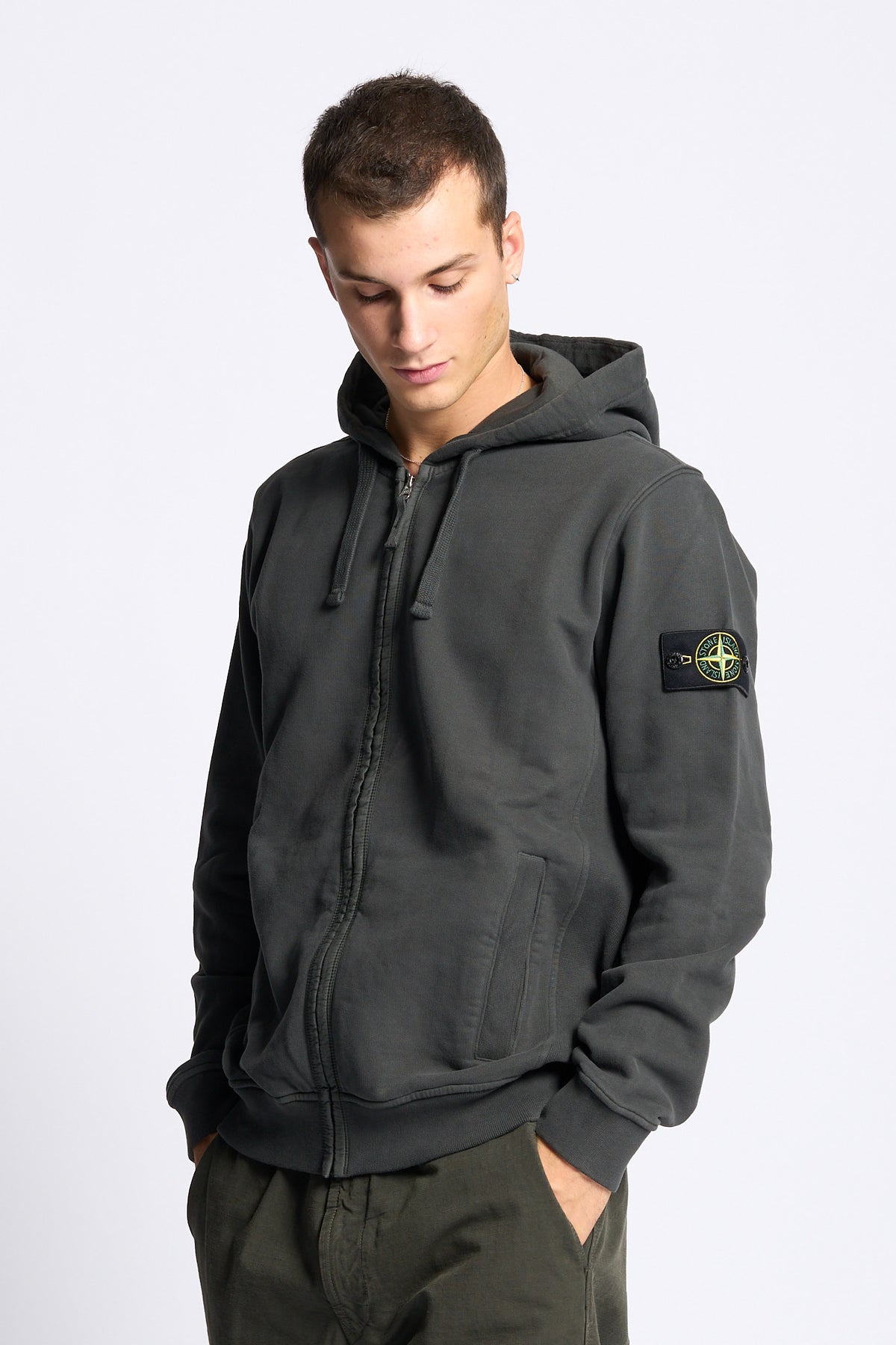 Stone island Felpa Full Zip Cappuccio Carbone Uomo-1