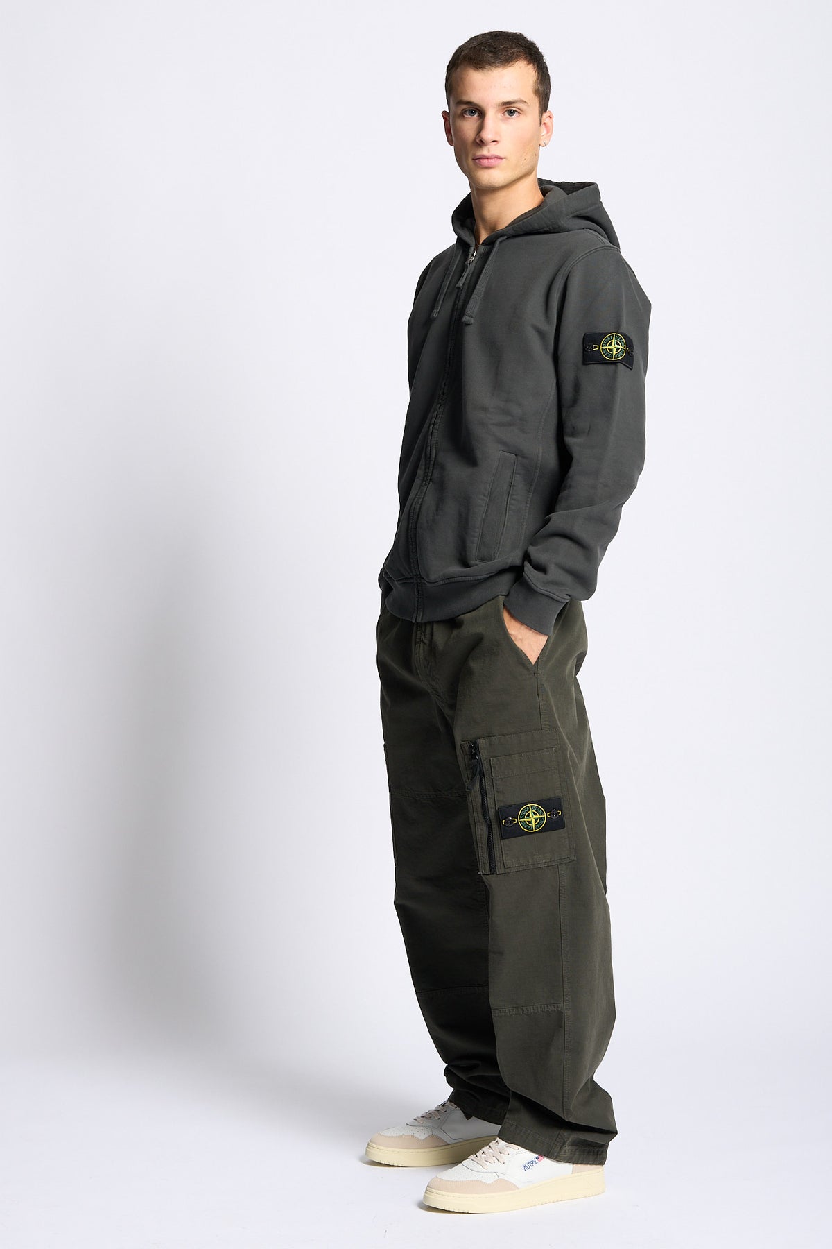 Stone island Felpa Full Zip Cappuccio Carbone Uomo-7