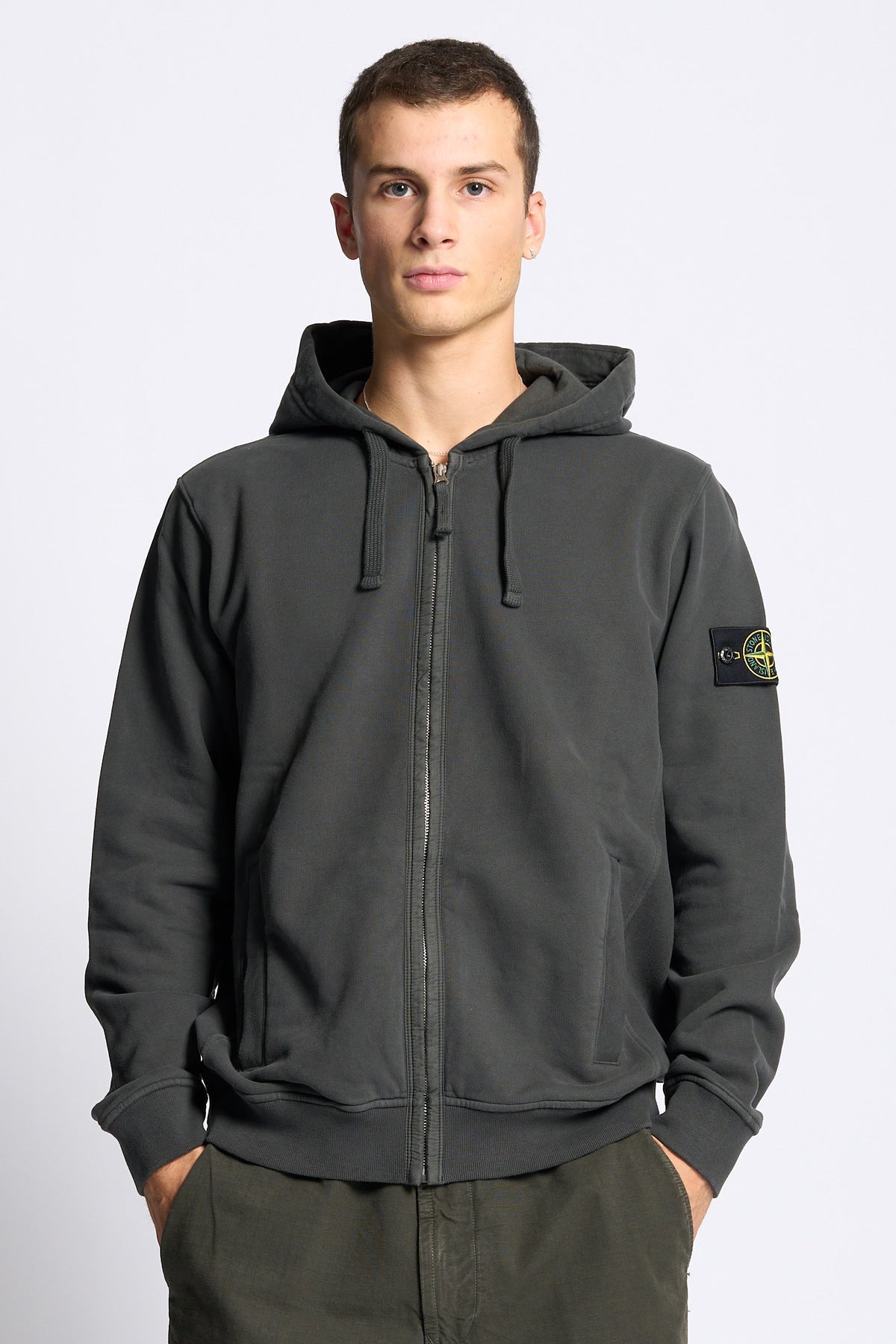 Stone island Felpa Full Zip Cappuccio Carbone Uomo-3