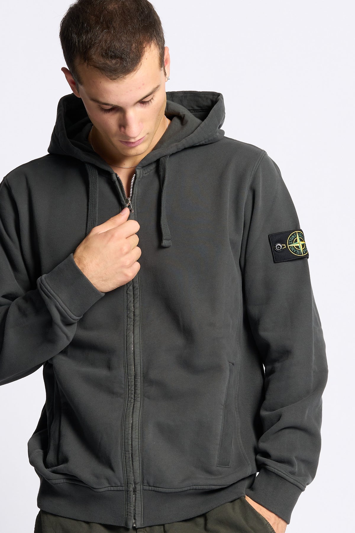 Stone island Felpa Full Zip Cappuccio Carbone Uomo-4