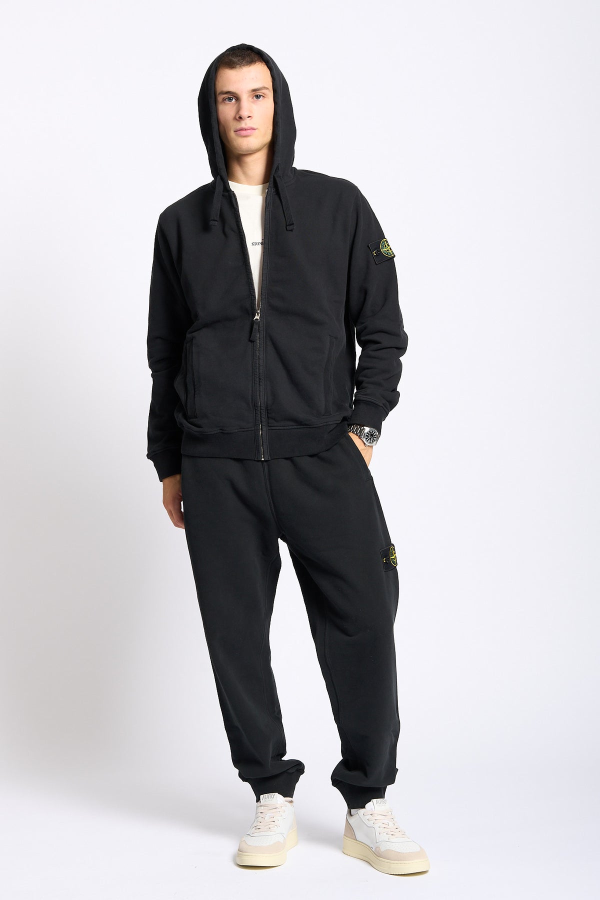 Stone island Felpa Full Zip Cappuccio Nero Uomo-2