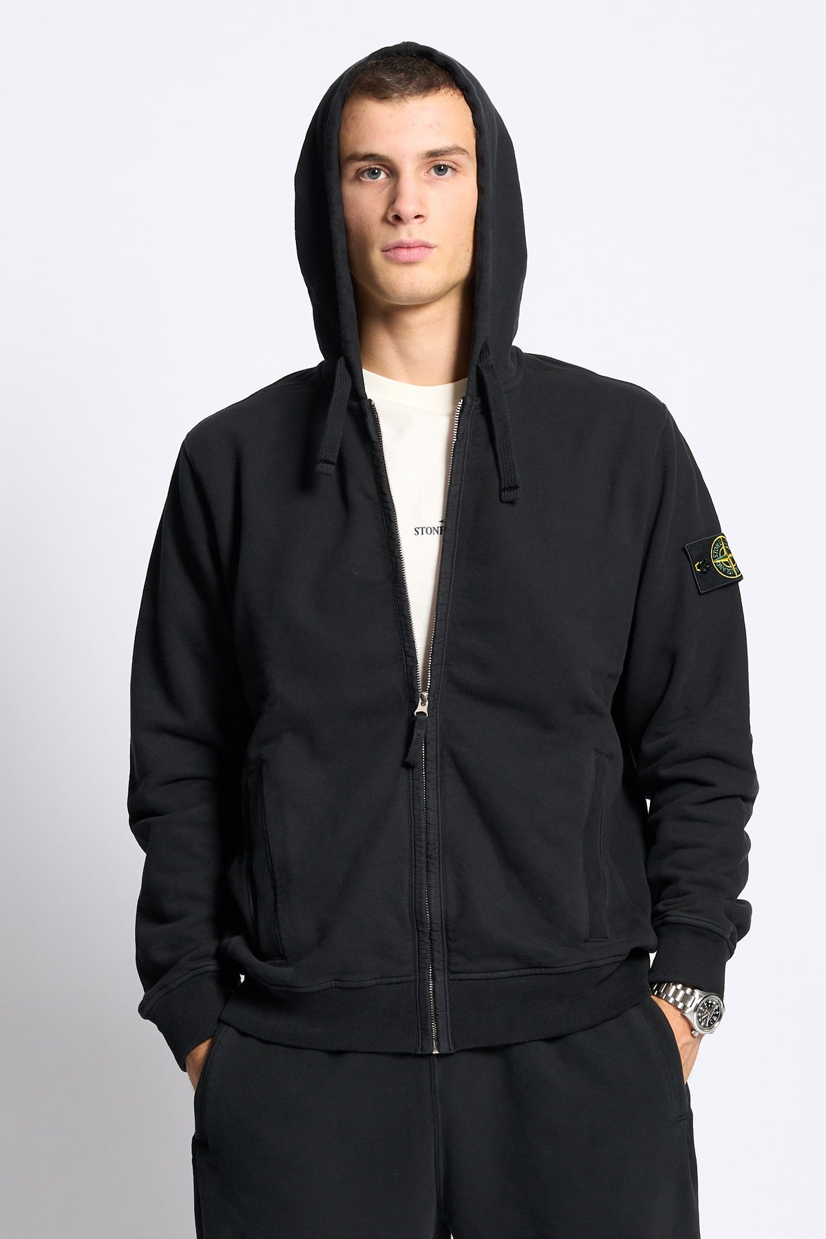 Stone island Felpa Full Zip Cappuccio Nero Uomo-1