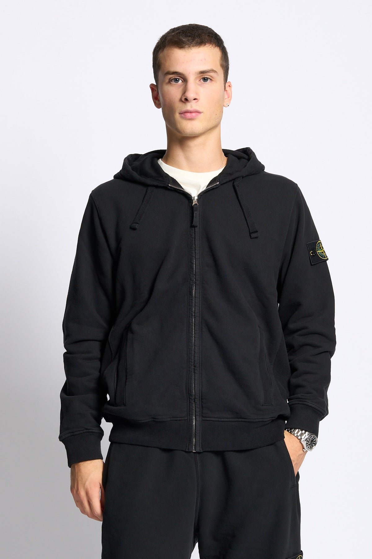 Stone island Felpa Full Zip Cappuccio Nero Uomo-5