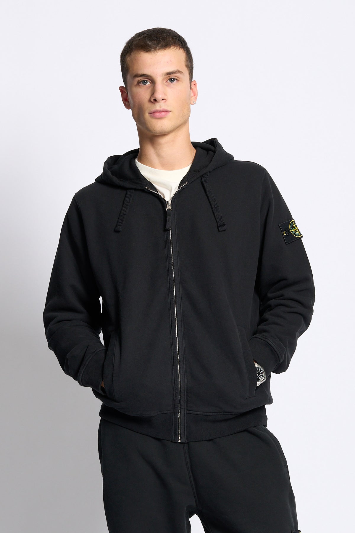 Stone island Felpa Full Zip Cappuccio Nero Uomo-6