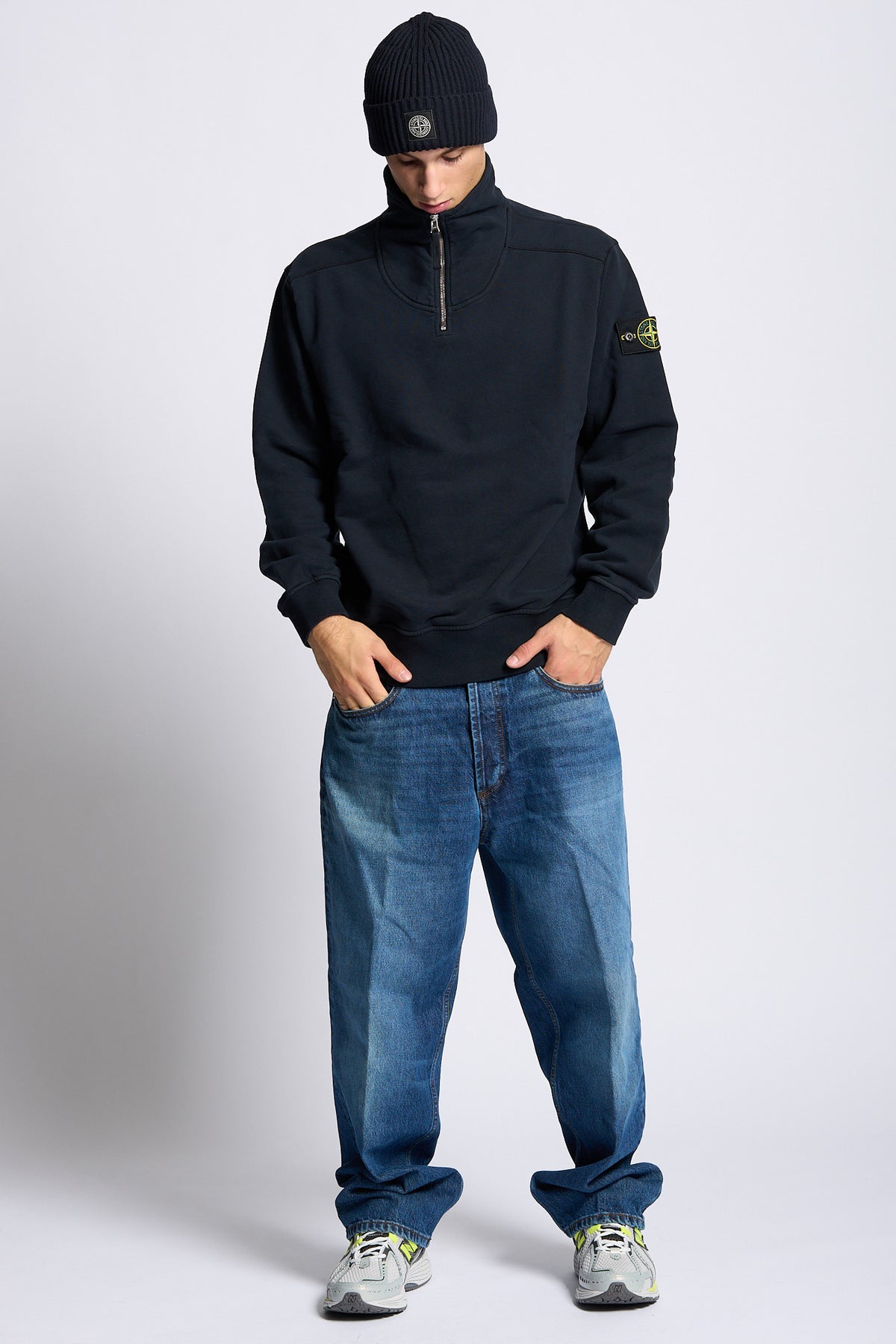Stone island Felpa Mezza Zip Blu Uomo-3