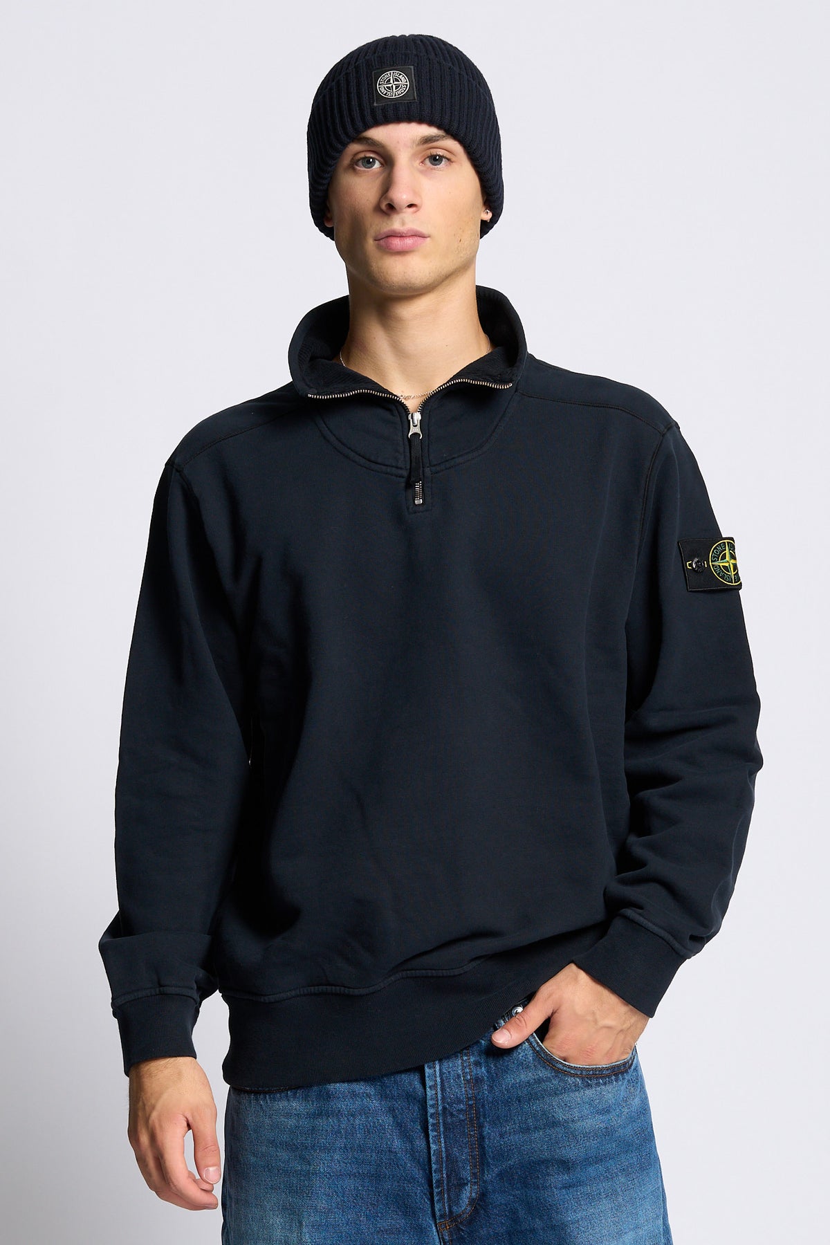 Stone island Felpa Mezza Zip Blu Uomo-6