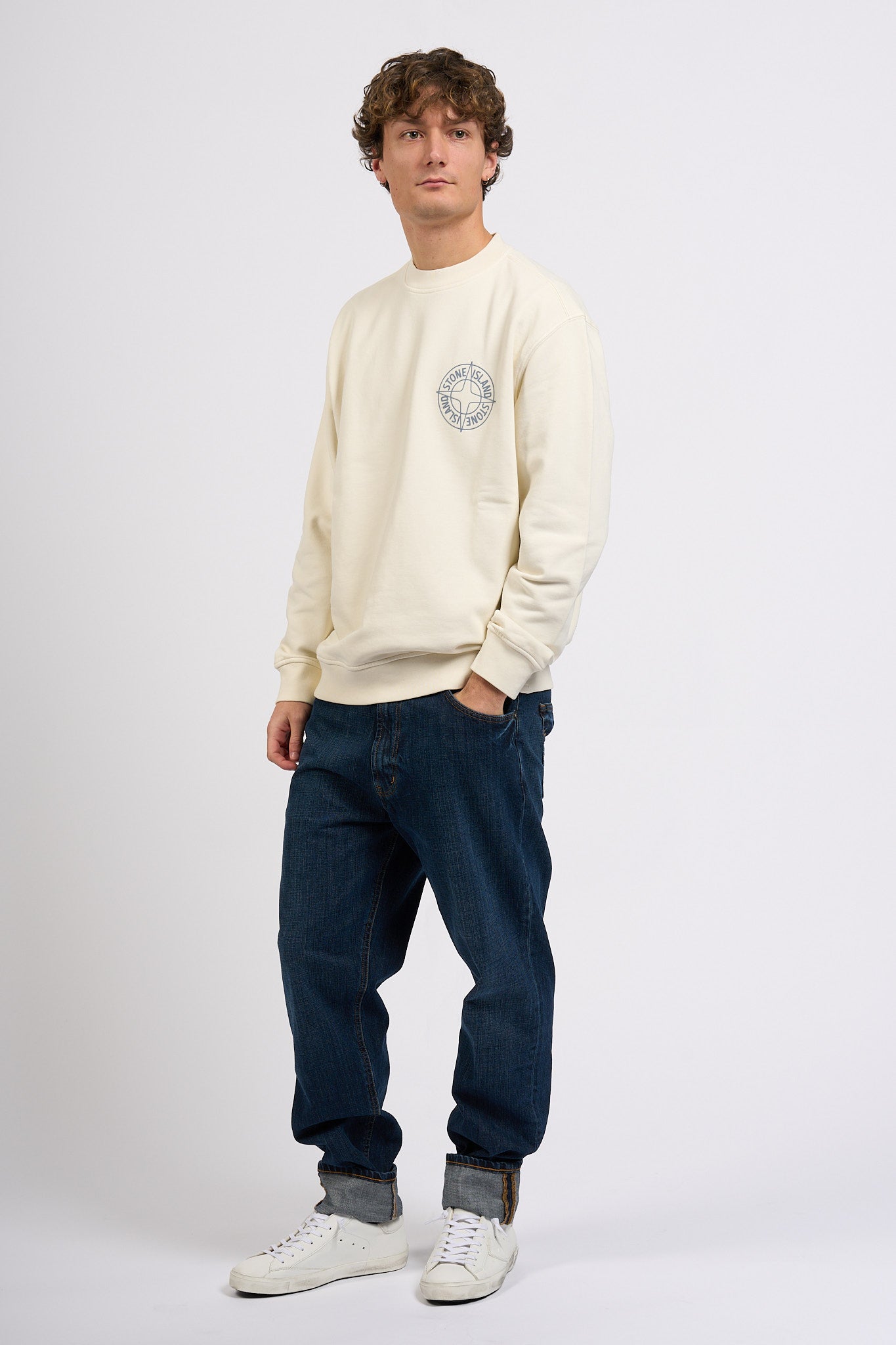 Stone Island Felpa Stampa Retro Avorio Uomo-3