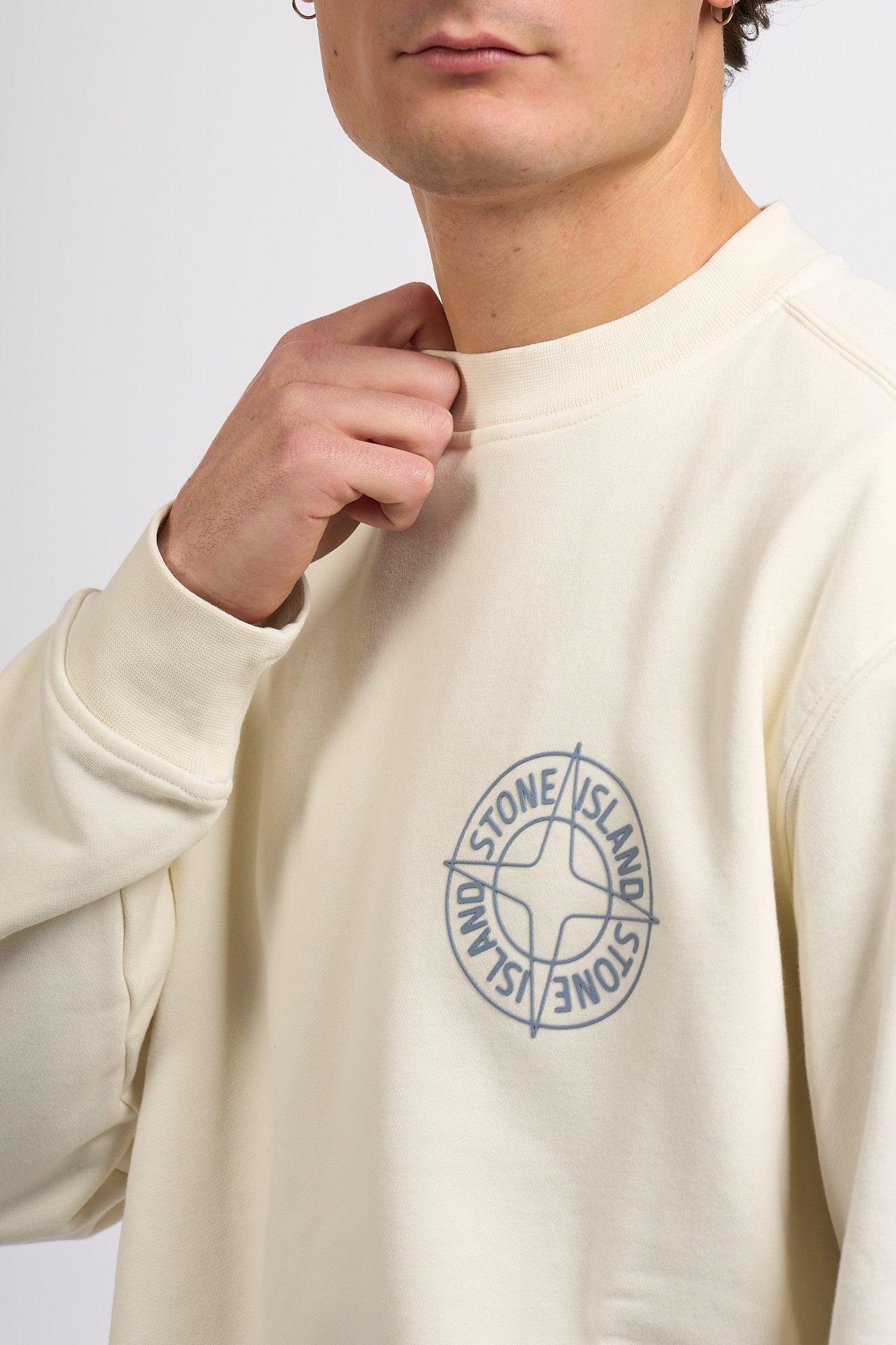 Stone Island Felpa Stampa Retro Avorio Uomo-8