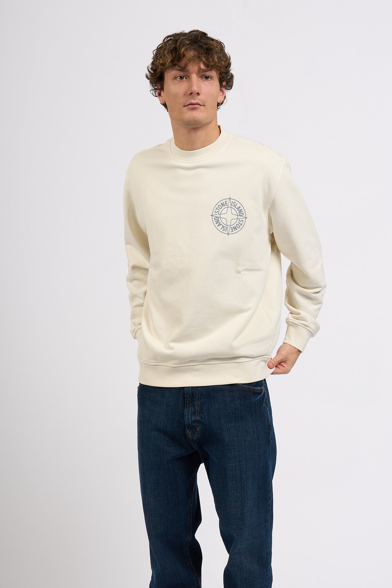 Stone Island Felpa Stampa Retro Avorio Uomo-5